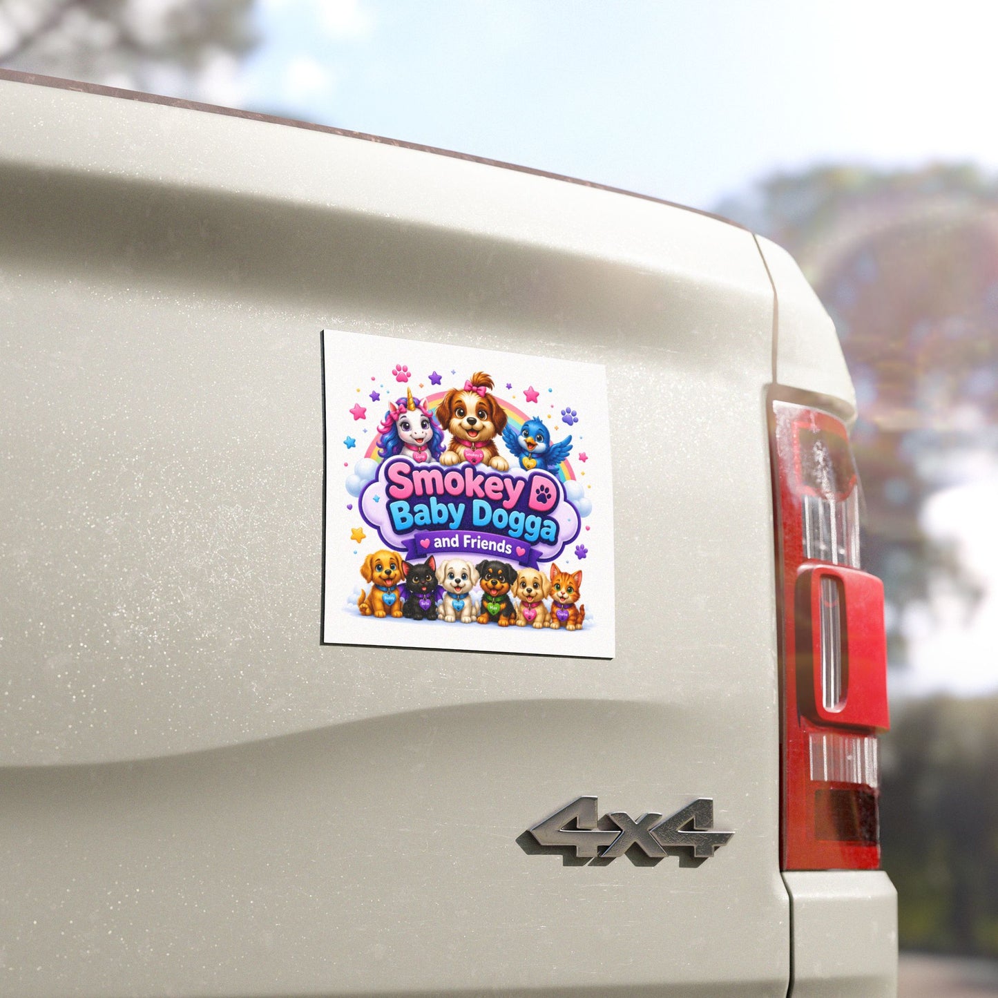 Smokey D Baby Dogga and Friends Car Magnet — Cute Puppy Rainbow Vehicle Sticker