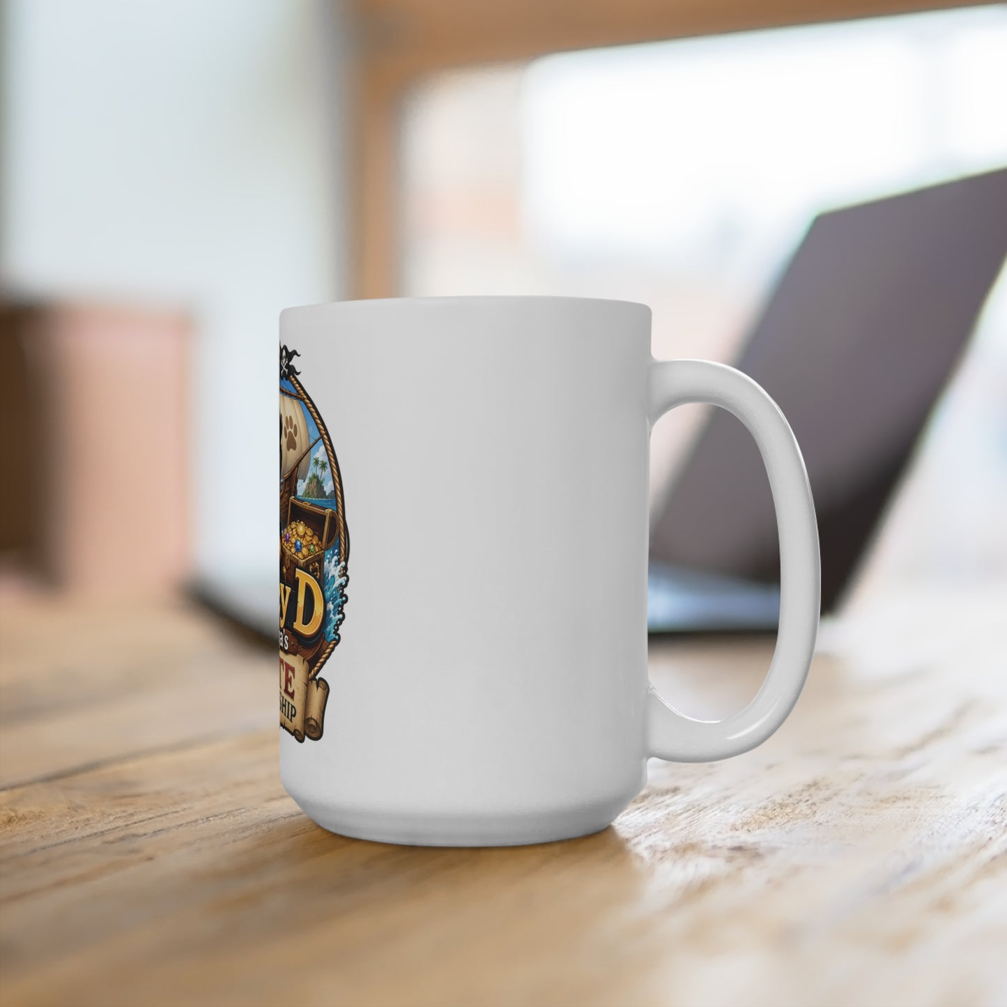 Smokey D Baby Dogga's Pirate Treasure Ship 15oz Ceramic Coffee Mug | Cute Pirate Puppy Gift | Nautical Coffee Cup