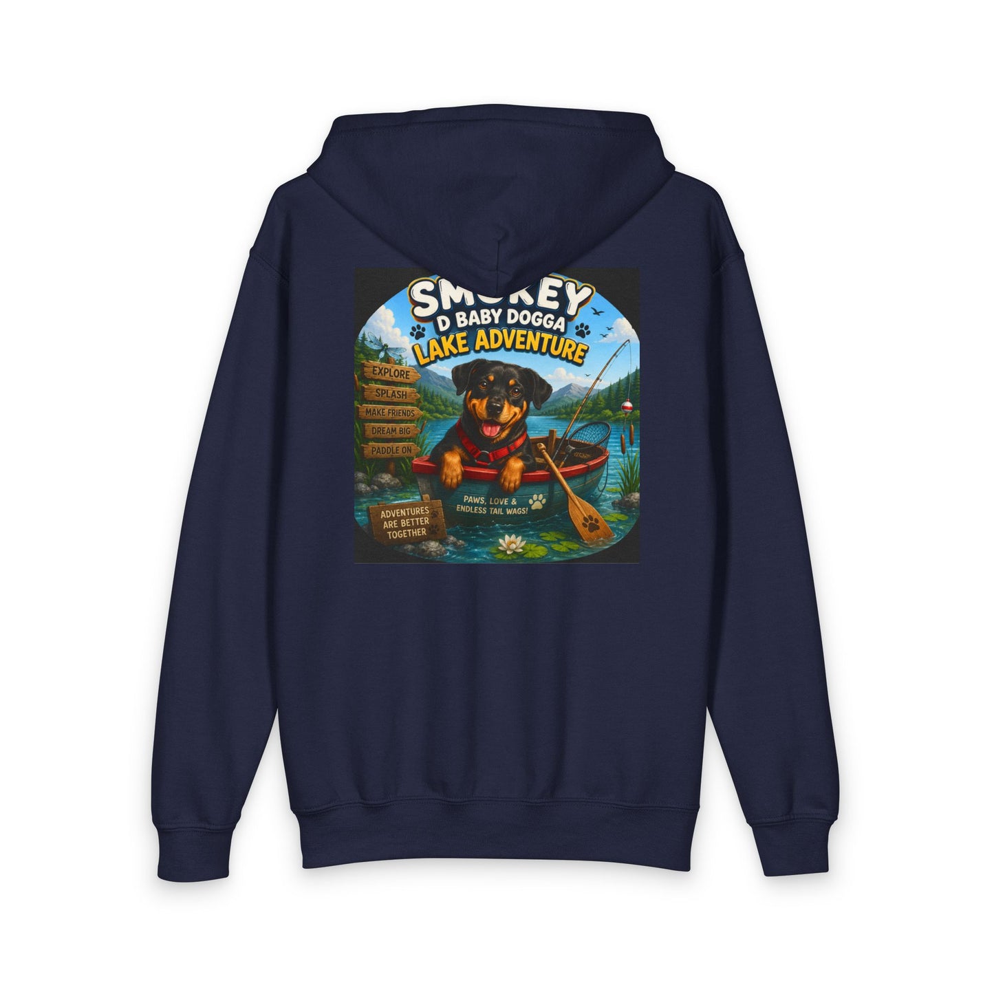 Smokey D Baby Dogga’s Lake Adventure Youth Zip-Up Hoodie – Gildan 18600B Heavy Blend