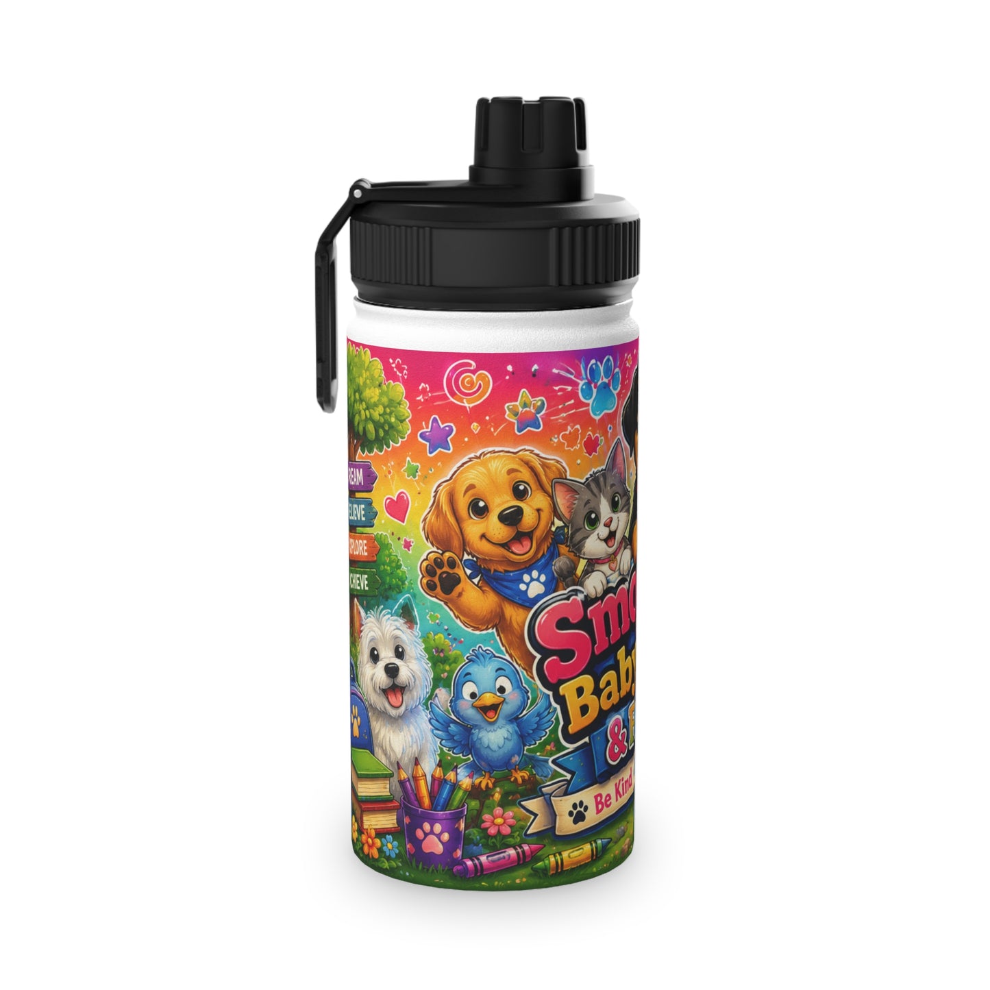 Smokey D Baby Dogga & Friends Stainless Steel Kids Water Bottle — Sports Lid