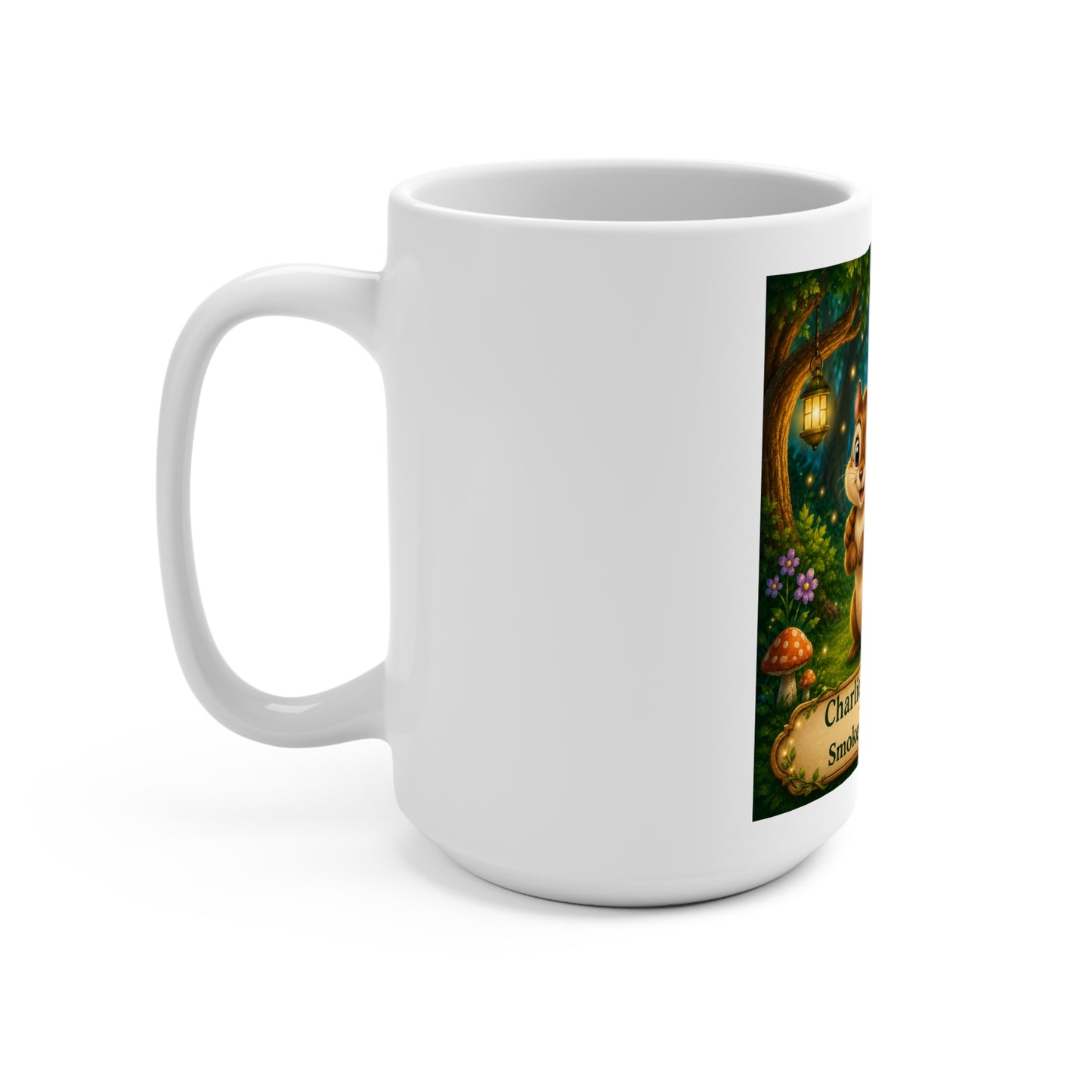 Charlie the Chipmunk & Smokey D Baby Dogga 15 oz Ceramic Coffee Mug | Cute Woodland Chipmunk & Puppy Mug | Forest Animal Children's Book Gift | Whimsical Nature Coffee Cup