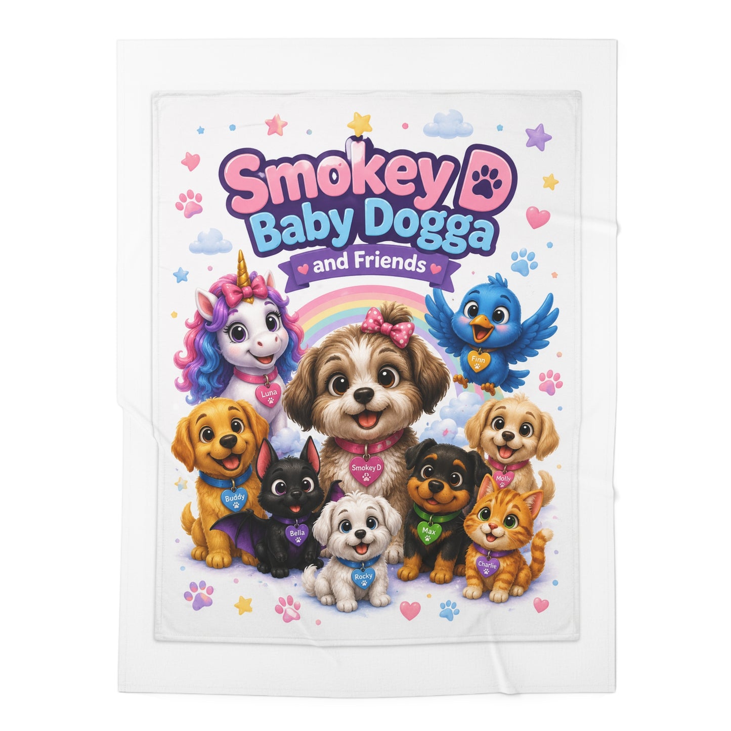 Smokey D Baby Dogga Baby Swaddle Blanket – Cute Puppy & Friends Nursery Gift