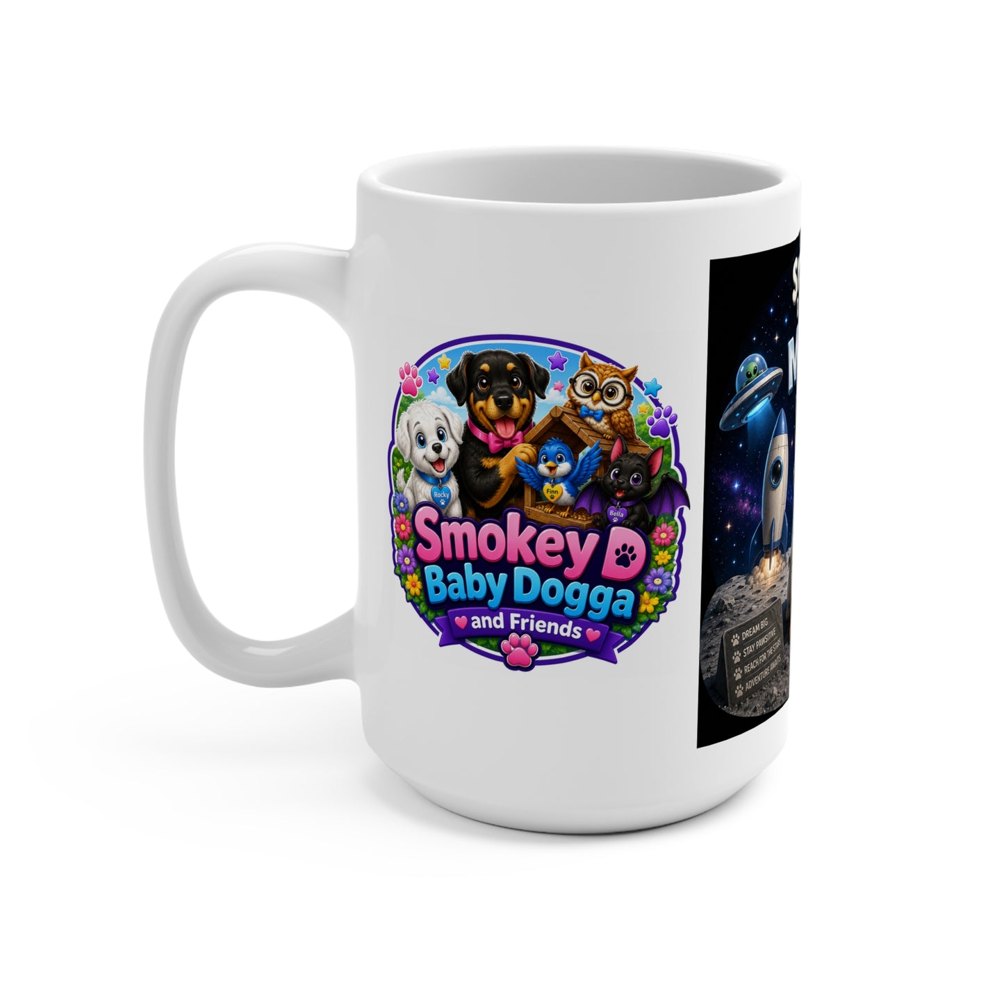 Smokey D Baby Dogga Moon Mission 15 oz Ceramic Mug – Wraparound Space Adventure Design