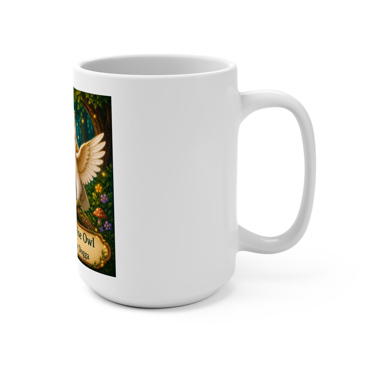 Oliver the Wise Owl & Smokey D Baby Dogga 15 oz Ceramic Coffee Mug | Cute Owl & Puppy Fantasy Mug | Enchanted Forest Children's Book Gift | Woodland Animal Coffee Cup