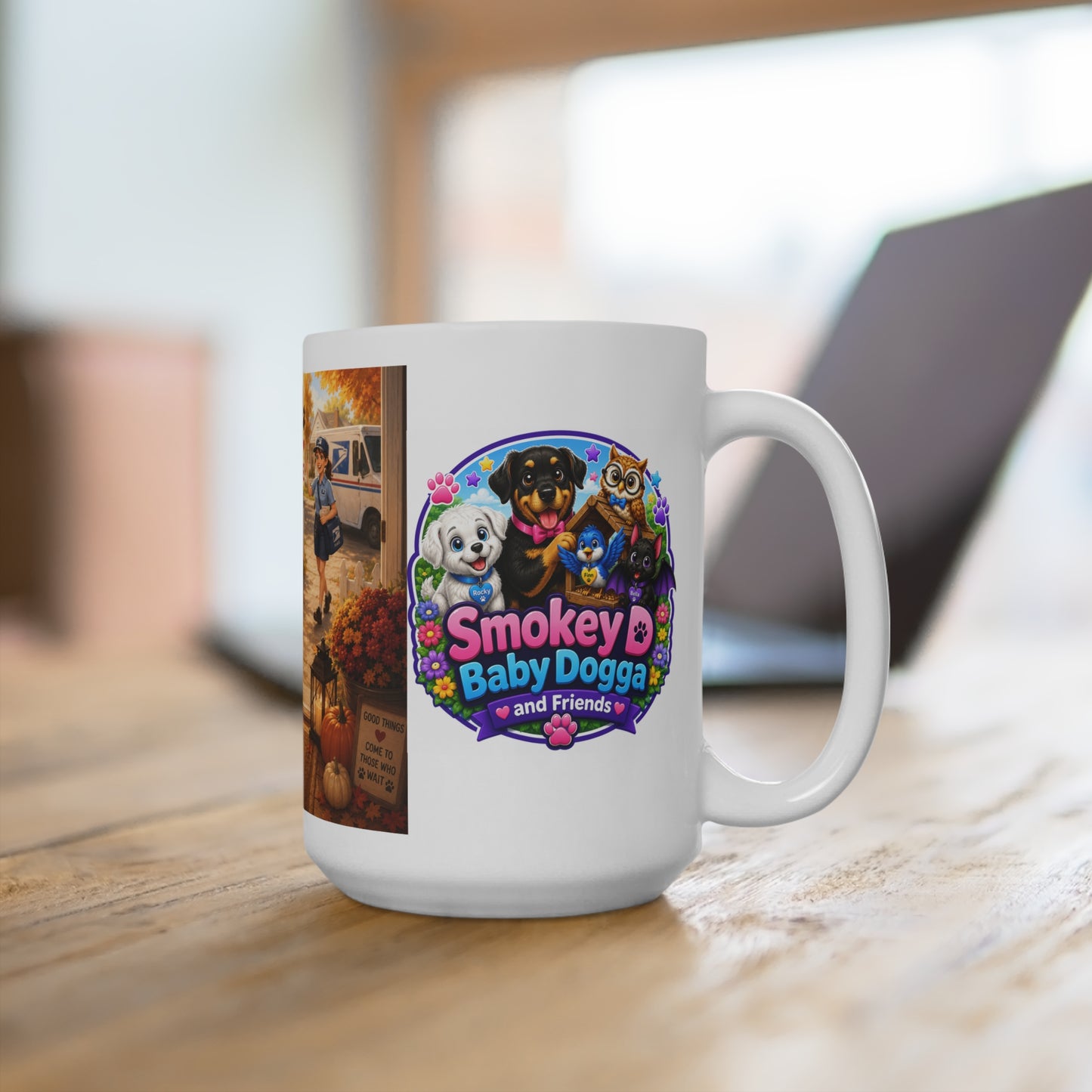 Smokey D Baby Dogga Awaits the Mail Lady Ronnie Mug – 15oz | Heartwarming Coffee Cup