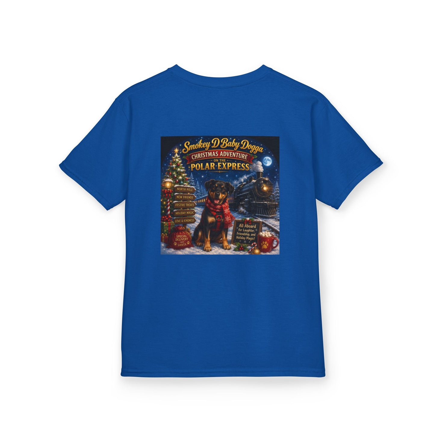 Smokey D Baby Dogga Polar Express Christmas Youth T-Shirt – Gildan 5000B Heavy Cotton Tee