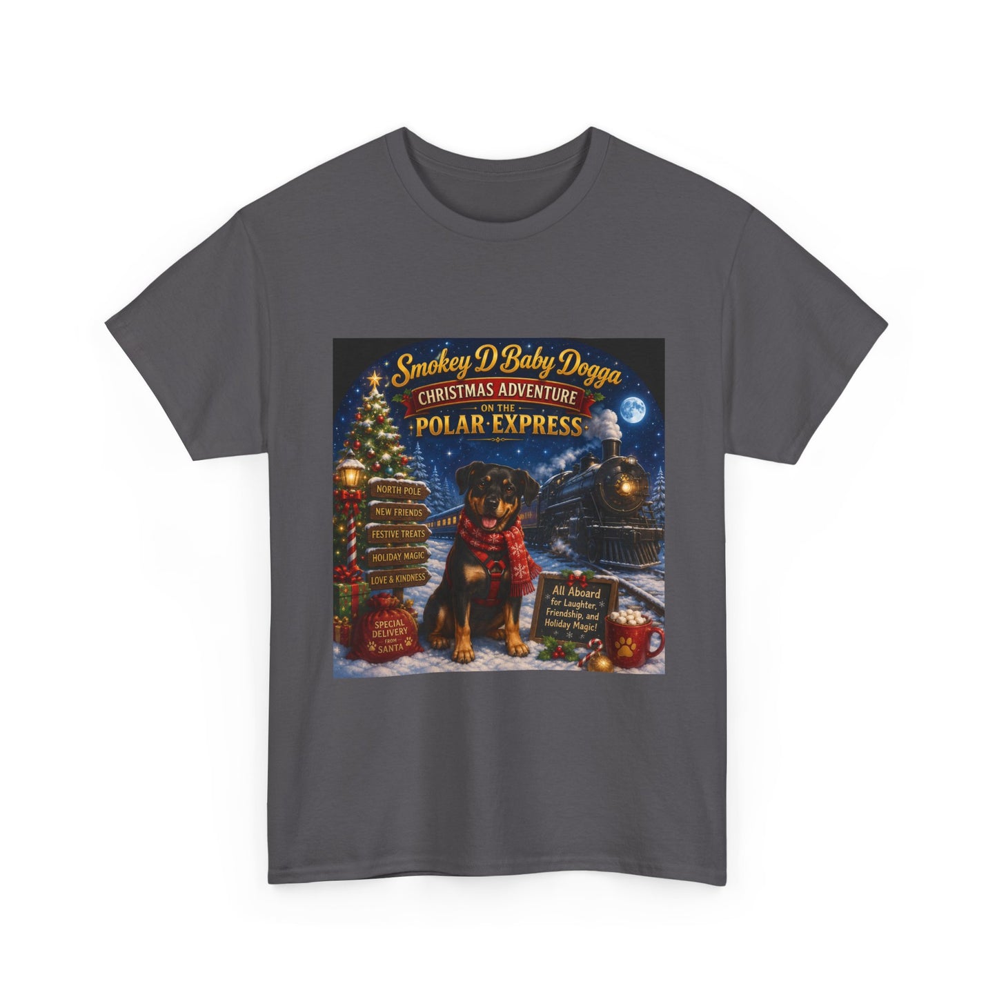 Smokey D Baby Dogga Polar Express Christmas T-Shirt – Gildan 5000 Heavy Cotton Tee