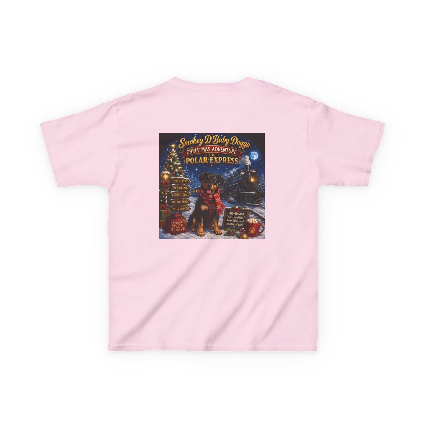 Smokey D Baby Dogga Polar Express Christmas Youth T-Shirt – Gildan 5000B Heavy Cotton Tee