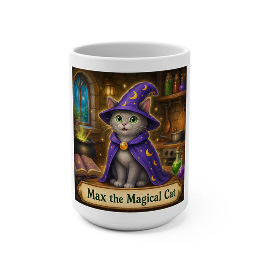 Max the Magical Cat 15 oz Ceramic Coffee Mug | Cute Cartoon Cat Mug | Smokey D Baby Dogga | Microwave & Dishwasher Safe