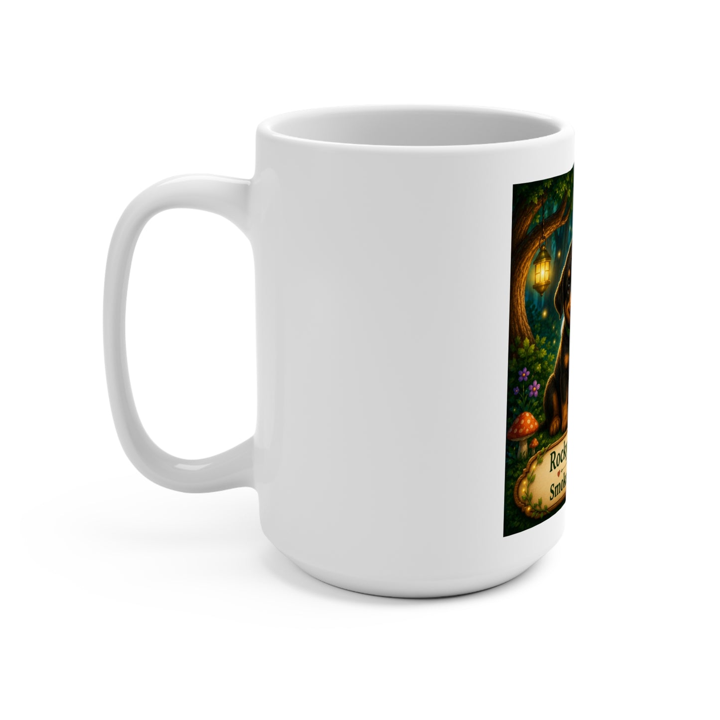 Rocky the Ghost Dog & Smokey D Baby Dogga 15 oz Ceramic Coffee Mug | Cute Halloween Dog Mug | Whimsical Children's Book Character Gift | Magical Forest Coffee Cup