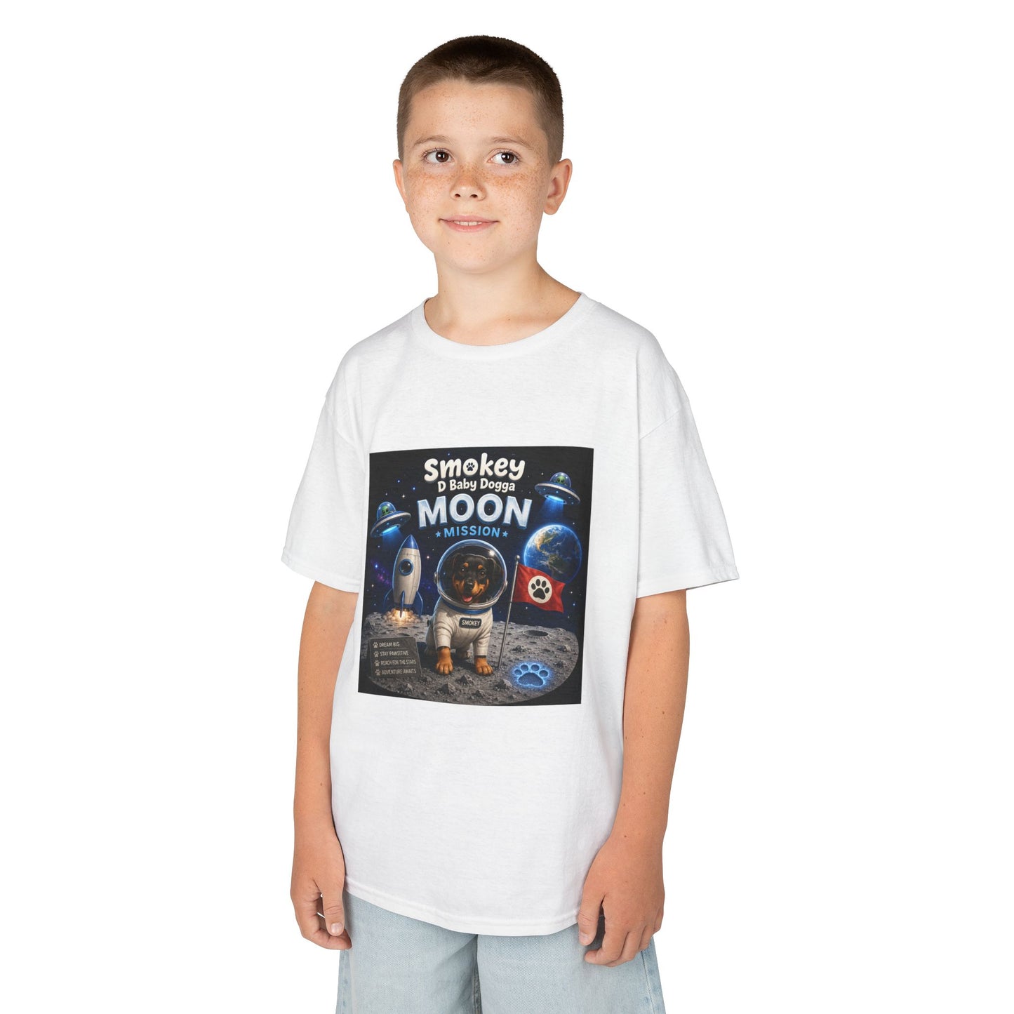 Smokey D Baby Dogga Moon Mission Kids Heavy Cotton T-Shirt