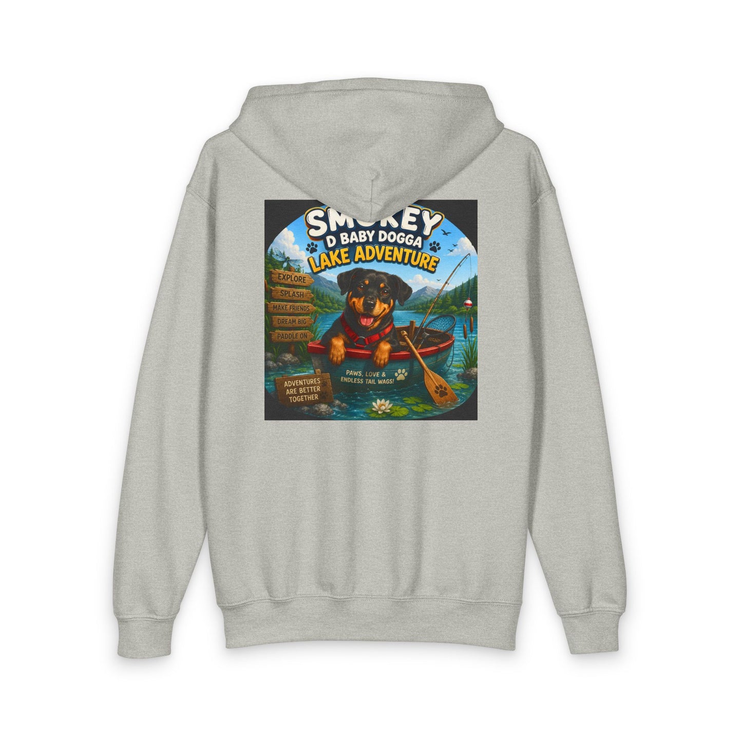 Smokey D Baby Dogga’s Lake Adventure Youth Zip-Up Hoodie – Gildan 18600B Heavy Blend