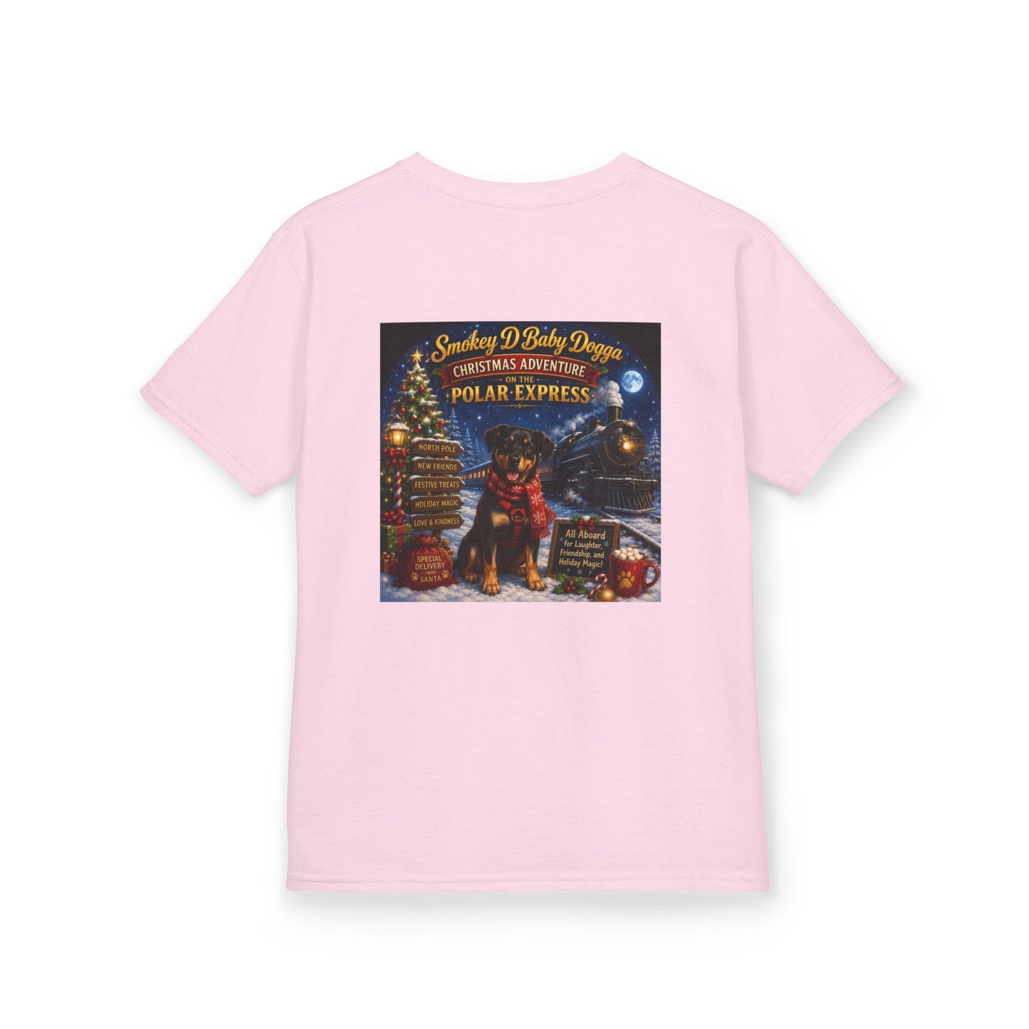 Smokey D Baby Dogga Polar Express Christmas Youth T-Shirt – Gildan 5000B Heavy Cotton Tee