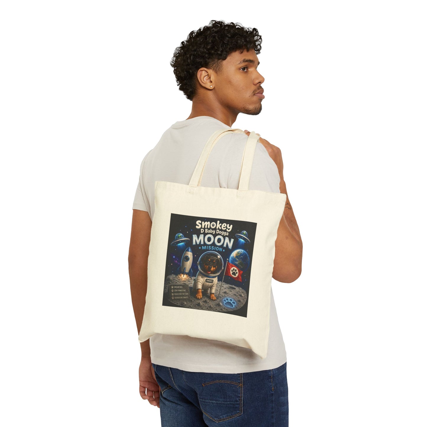 Smokey D Baby Dogga Moon Mission Cotton Canvas Tote Bag