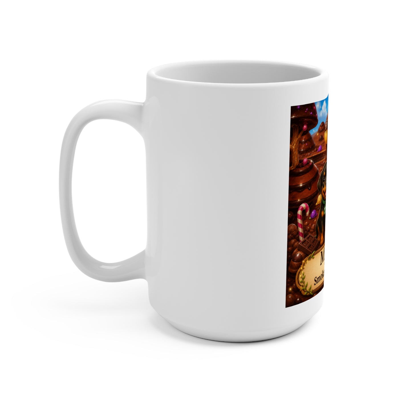 Mr. Coco & Smokey D Baby Dogga 15 oz Personalized Ceramic Coffee Mug | Cute Dog & Tropical Bird Mug | Whimsical Children's Book Gift | Custom Name Coffee Cup