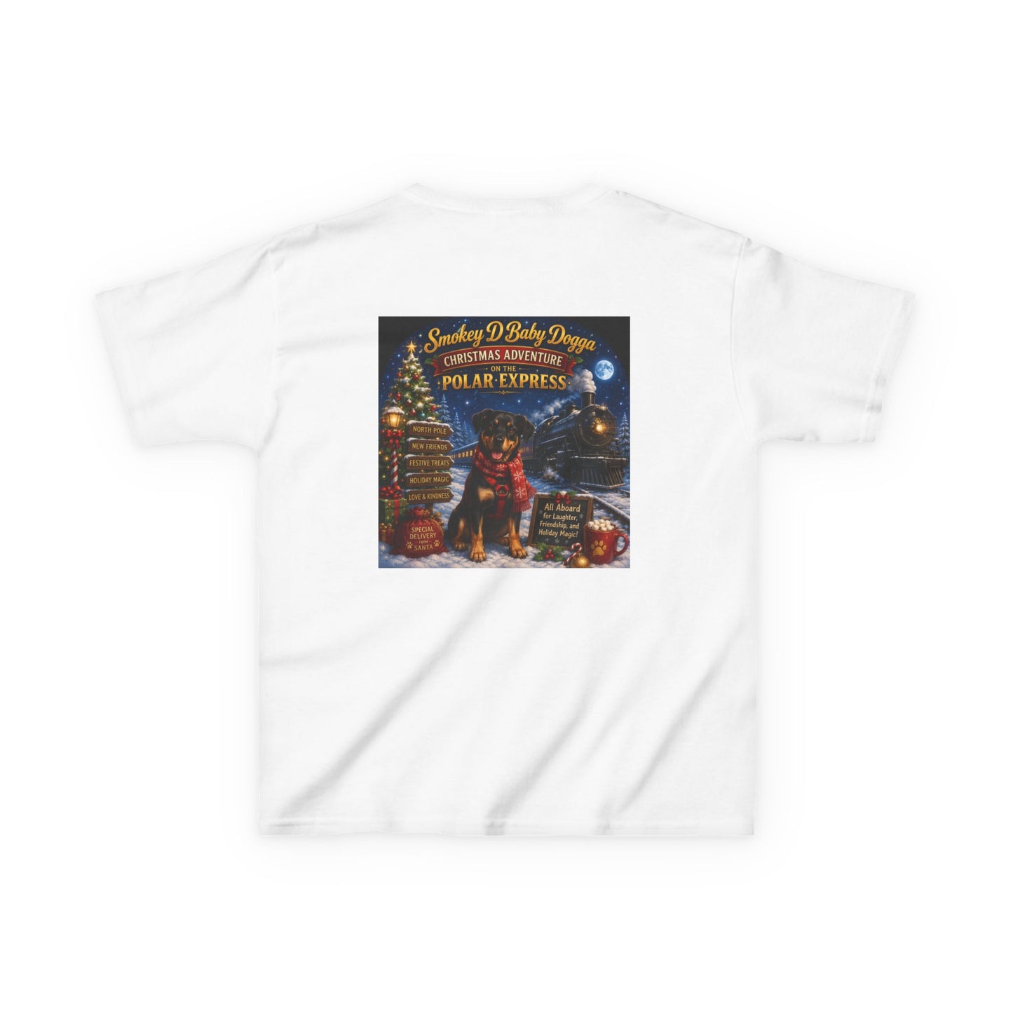 Smokey D Baby Dogga Polar Express Christmas Youth T-Shirt – Gildan 5000B Heavy Cotton Tee