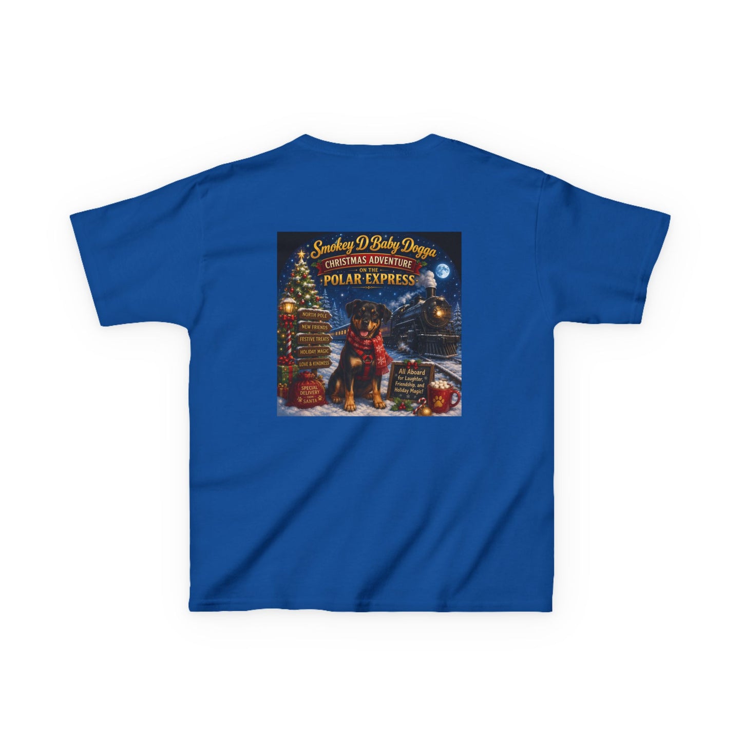 Smokey D Baby Dogga Polar Express Christmas Youth T-Shirt – Gildan 5000B Heavy Cotton Tee