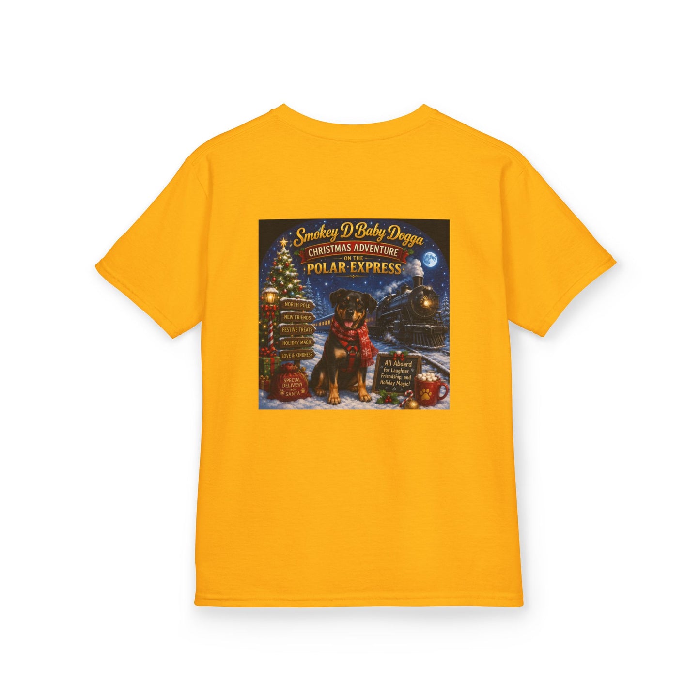 Smokey D Baby Dogga Polar Express Christmas Youth T-Shirt – Gildan 5000B Heavy Cotton Tee