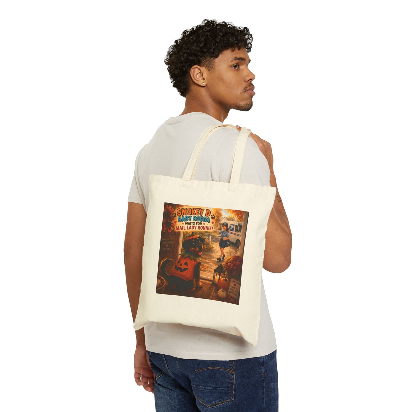 Smokey D Baby Dogga Awaits the Mail Lady Ronnie Canvas Tote Bag – Kindness & Friendship Book Bag