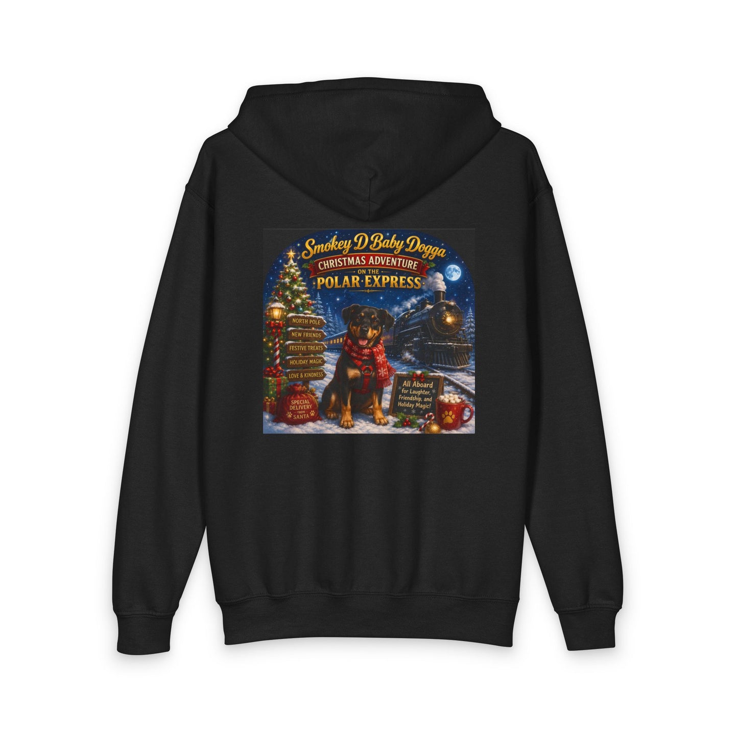 Smokey D Baby Dogga Polar Express Christmas Youth Hoodie – Gildan 18600B Heavy Blend Hooded Sweatshirt