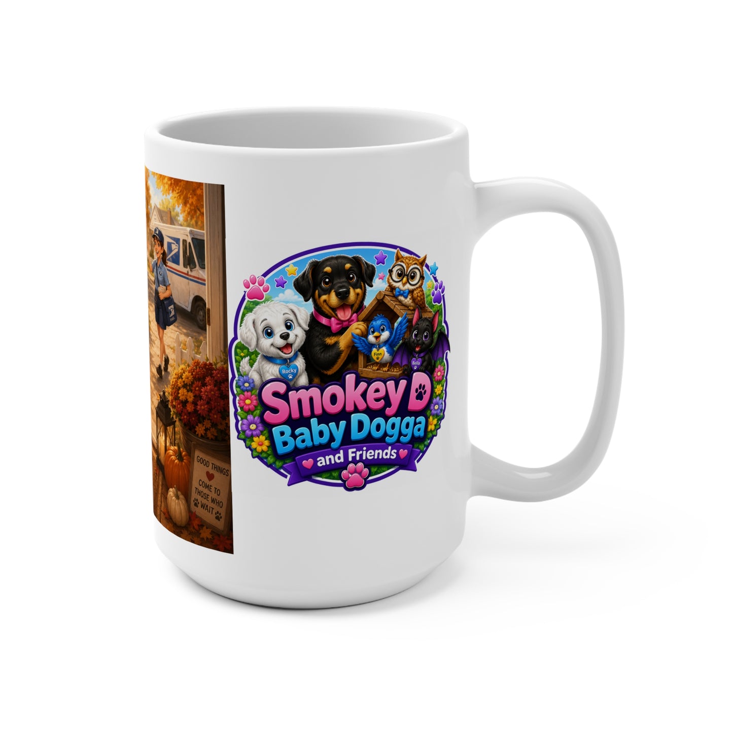Smokey D Baby Dogga Awaits the Mail Lady Ronnie Mug – 15oz | Heartwarming Coffee Cup
