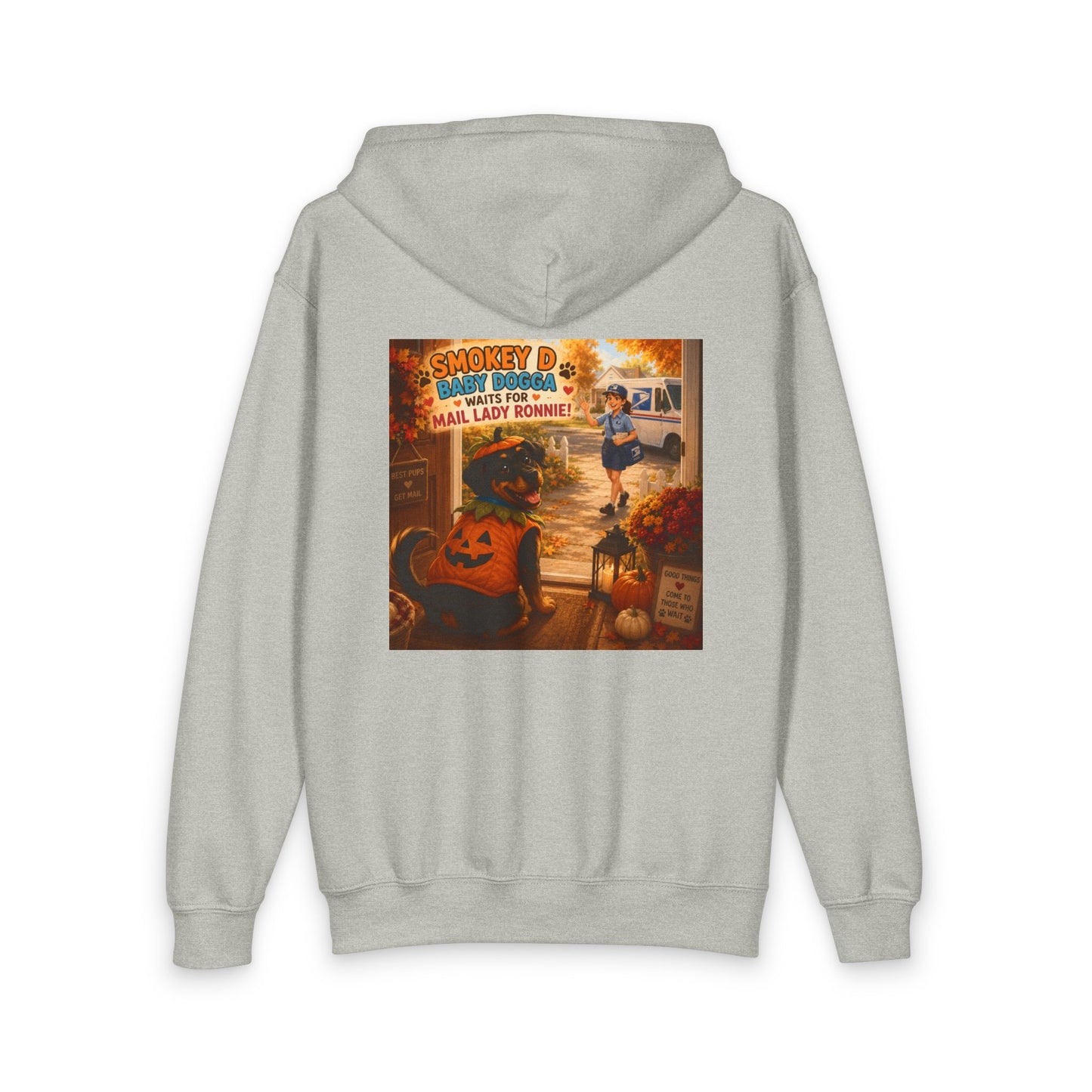 Smokey D Baby Dogga Awaits Mail Lady Ronnie Youth Zip Hoodie – Gildan 18600B Heavy Blend Hooded Sweatshirt
