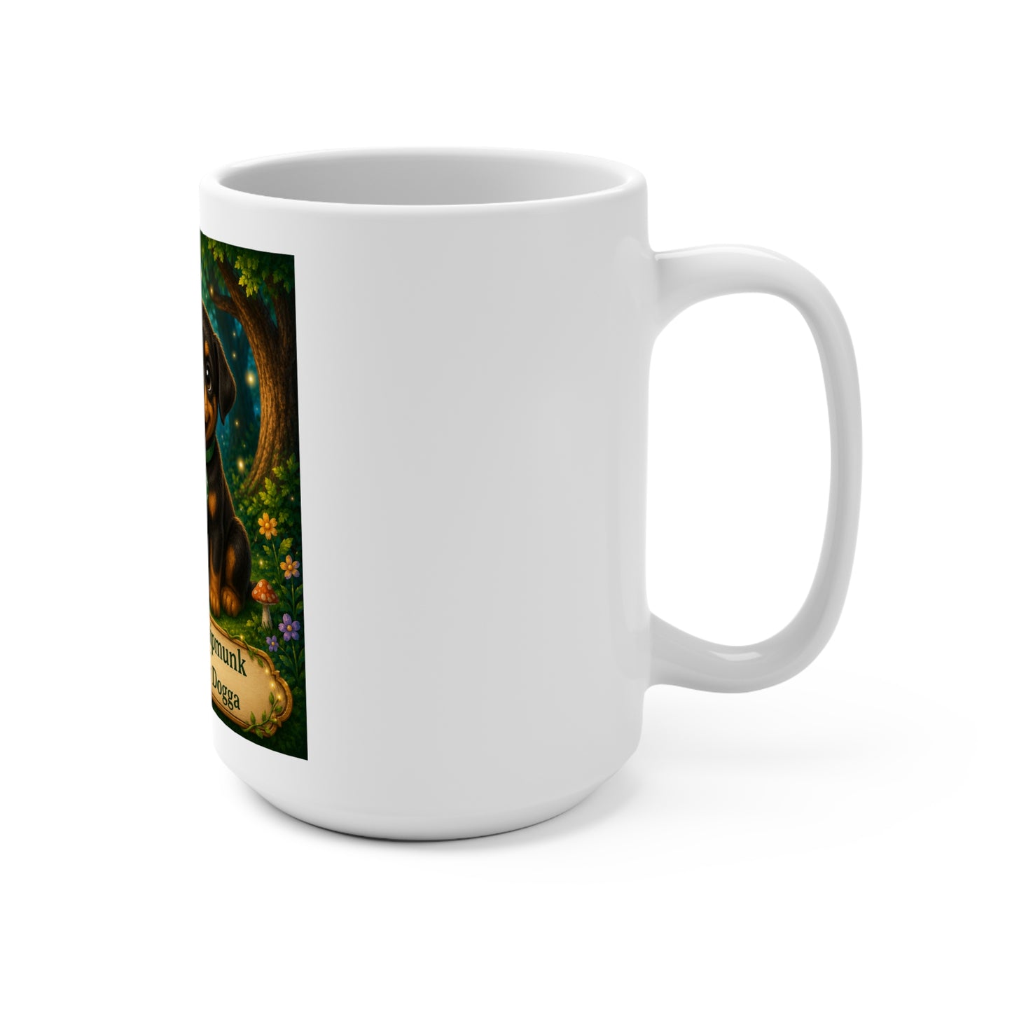 Charlie the Chipmunk & Smokey D Baby Dogga 15 oz Ceramic Coffee Mug | Cute Woodland Chipmunk & Puppy Mug | Forest Animal Children's Book Gift | Whimsical Nature Coffee Cup