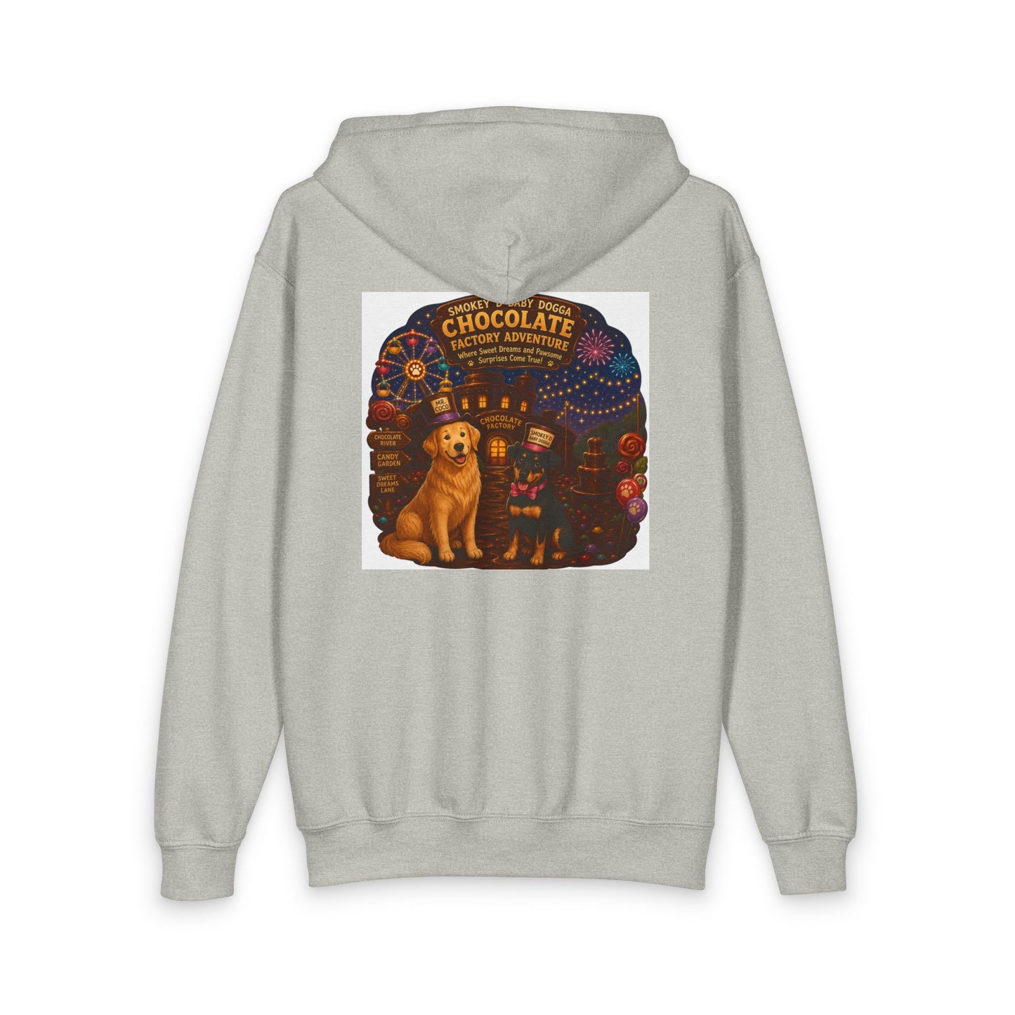 Smokey D Baby Dogga Chocolate Factory Youth Zip-Up Hoodie | Kids Adventure Hoodie