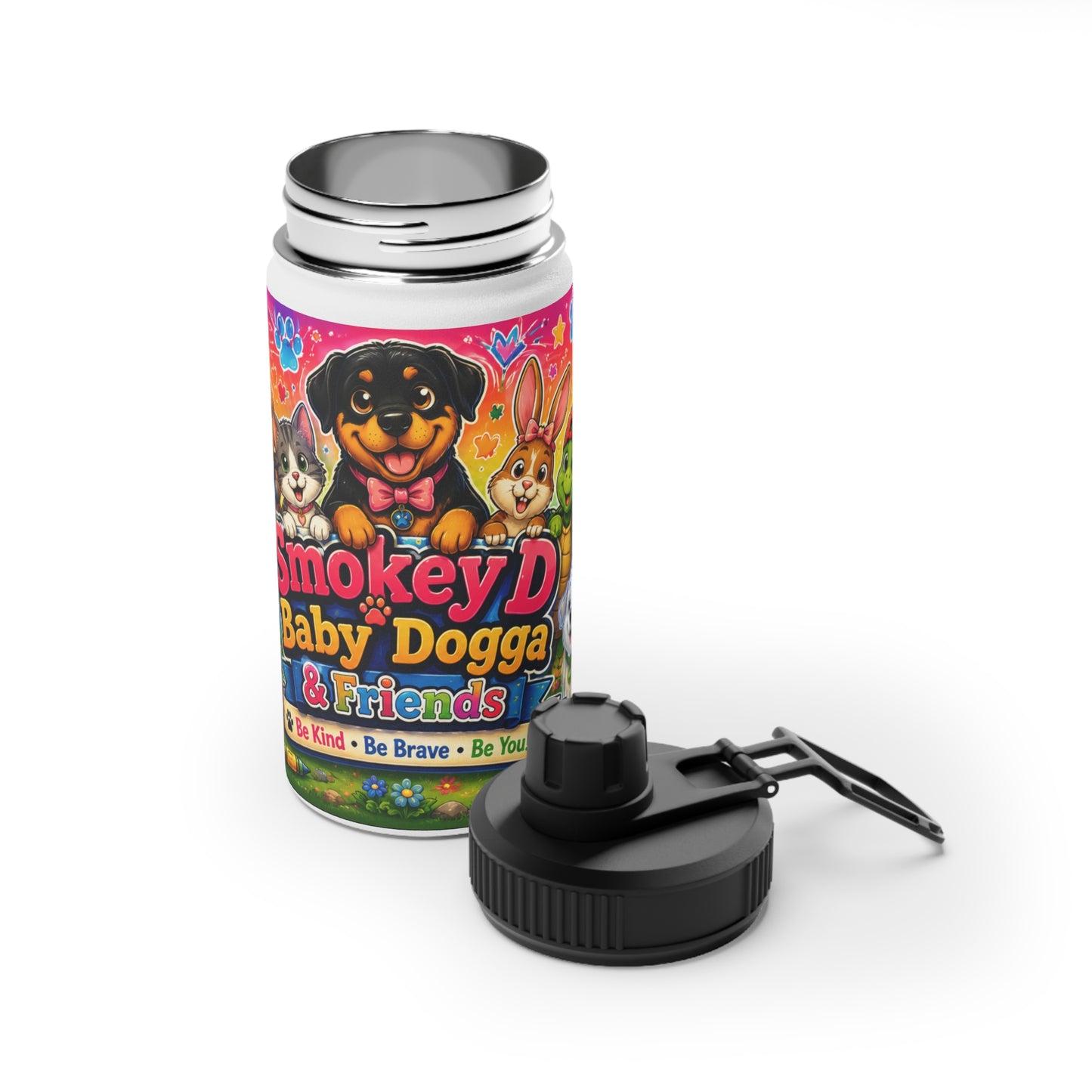 Smokey D Baby Dogga & Friends Stainless Steel Kids Water Bottle — Sports Lid