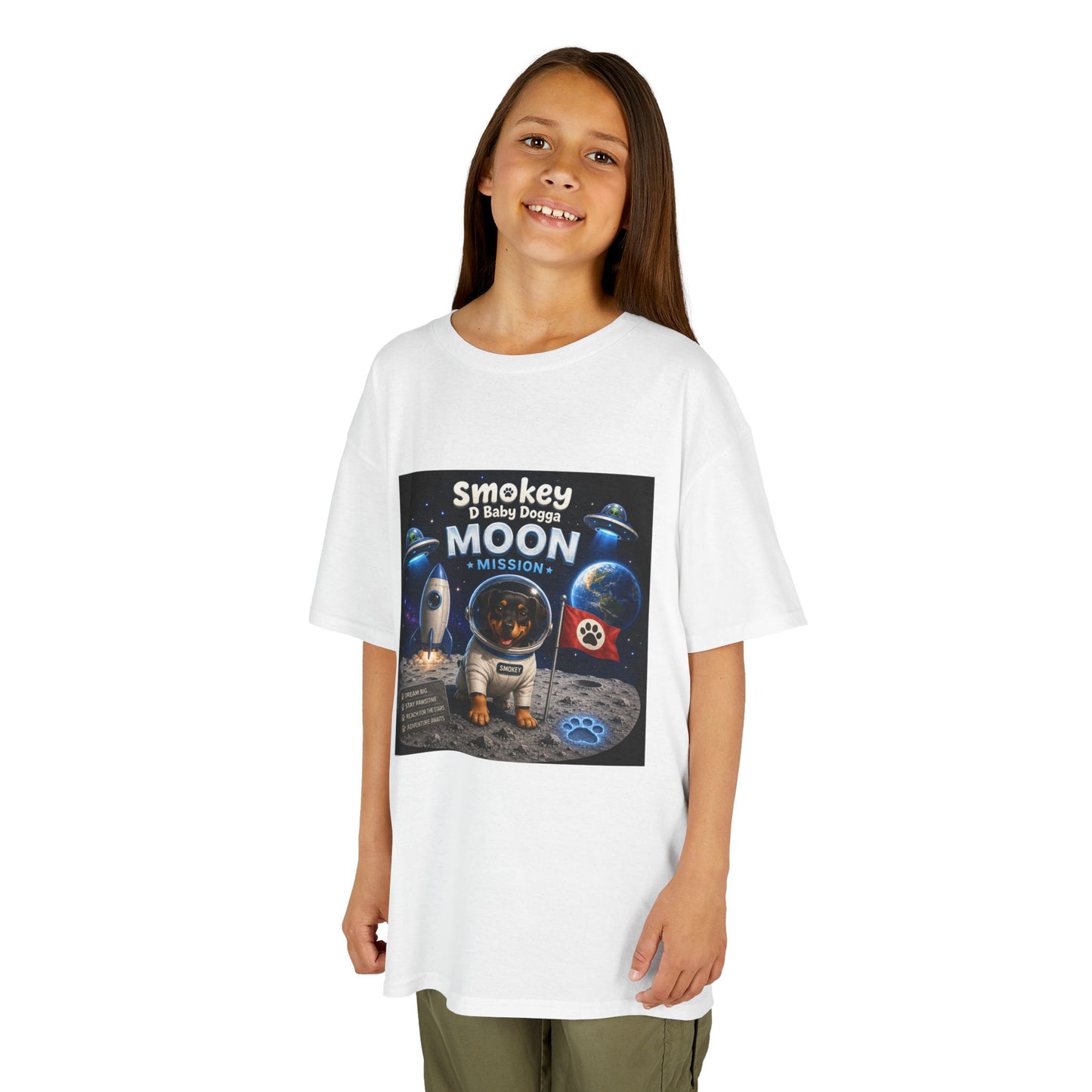 Smokey D Baby Dogga Moon Mission Kids Heavy Cotton T-Shirt