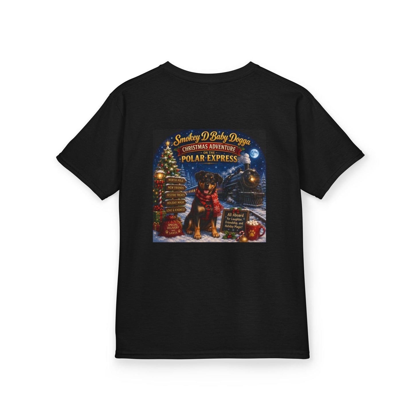 Smokey D Baby Dogga Polar Express Christmas Youth T-Shirt – Gildan 5000B Heavy Cotton Tee
