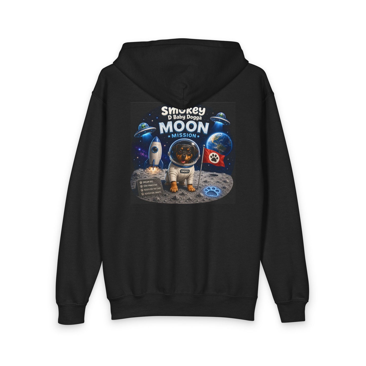 Smokey D Baby Dogga Moon Mission Youth Zip-Up Hoodie | Kids Space Adventure Hoodie