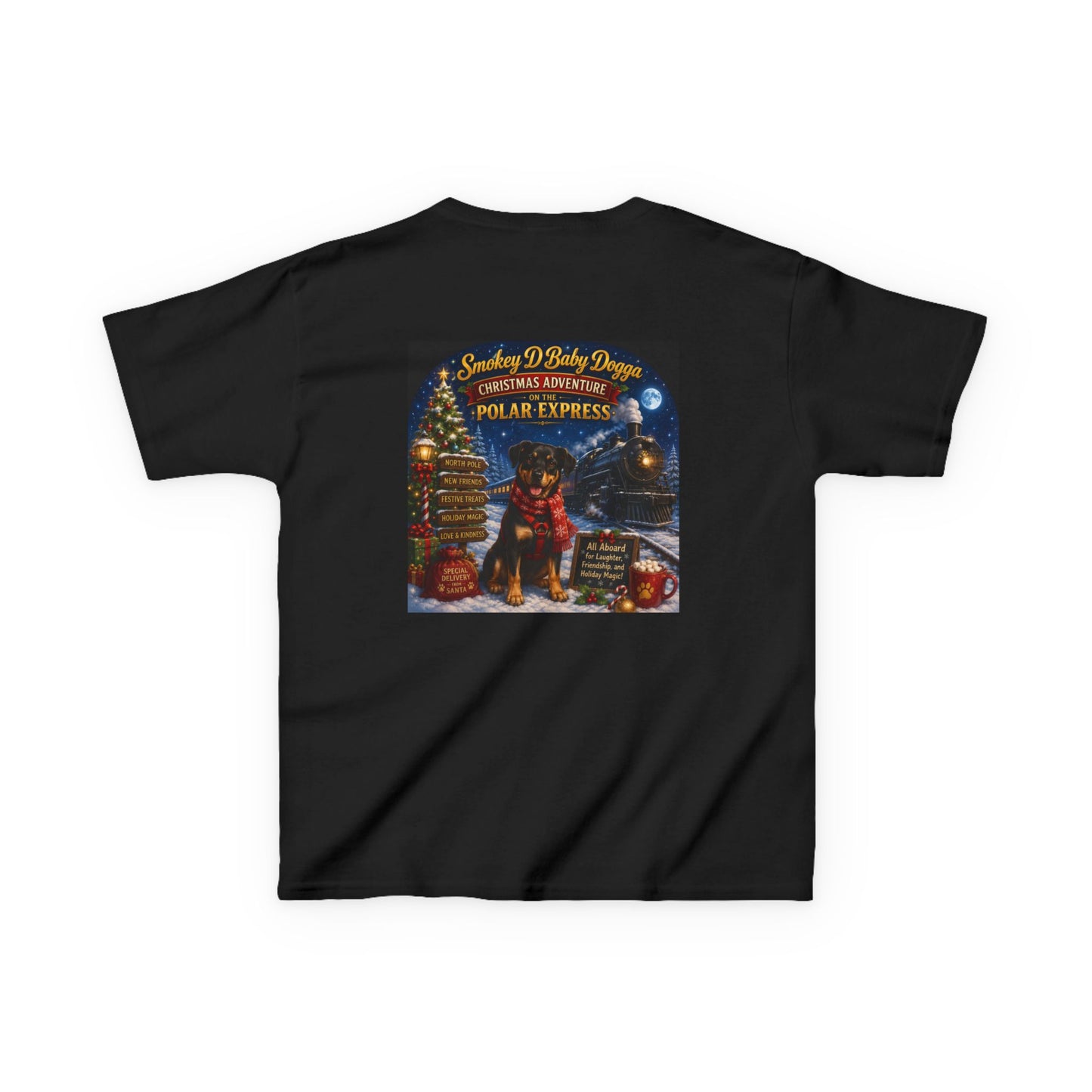 Smokey D Baby Dogga Polar Express Christmas Youth T-Shirt – Gildan 5000B Heavy Cotton Tee