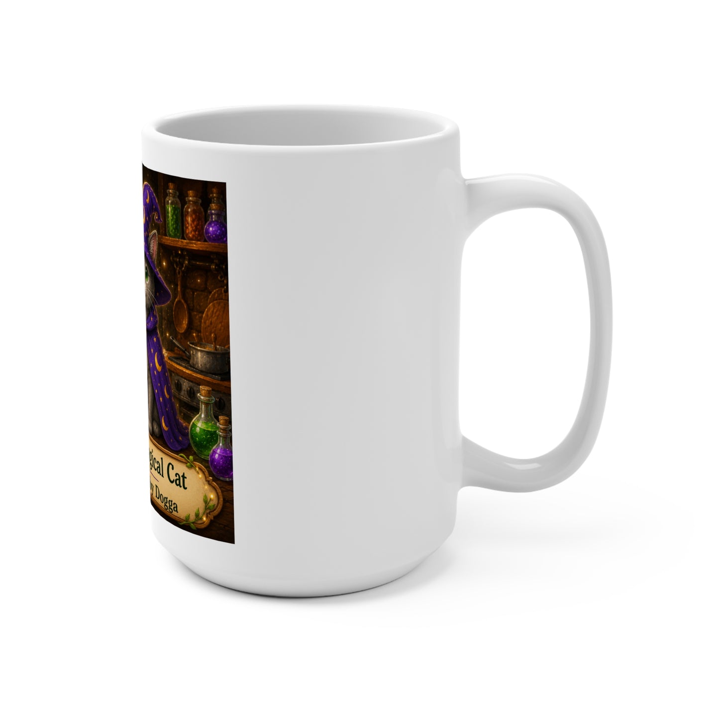 Max the Magical Cat & Smokey D Baby Dogga 15 oz Ceramic Coffee Mug | Wizard Cat & Puppy Fantasy Mug | Whimsical Children's Book Gift | Enchanted Forest Coffee Cup