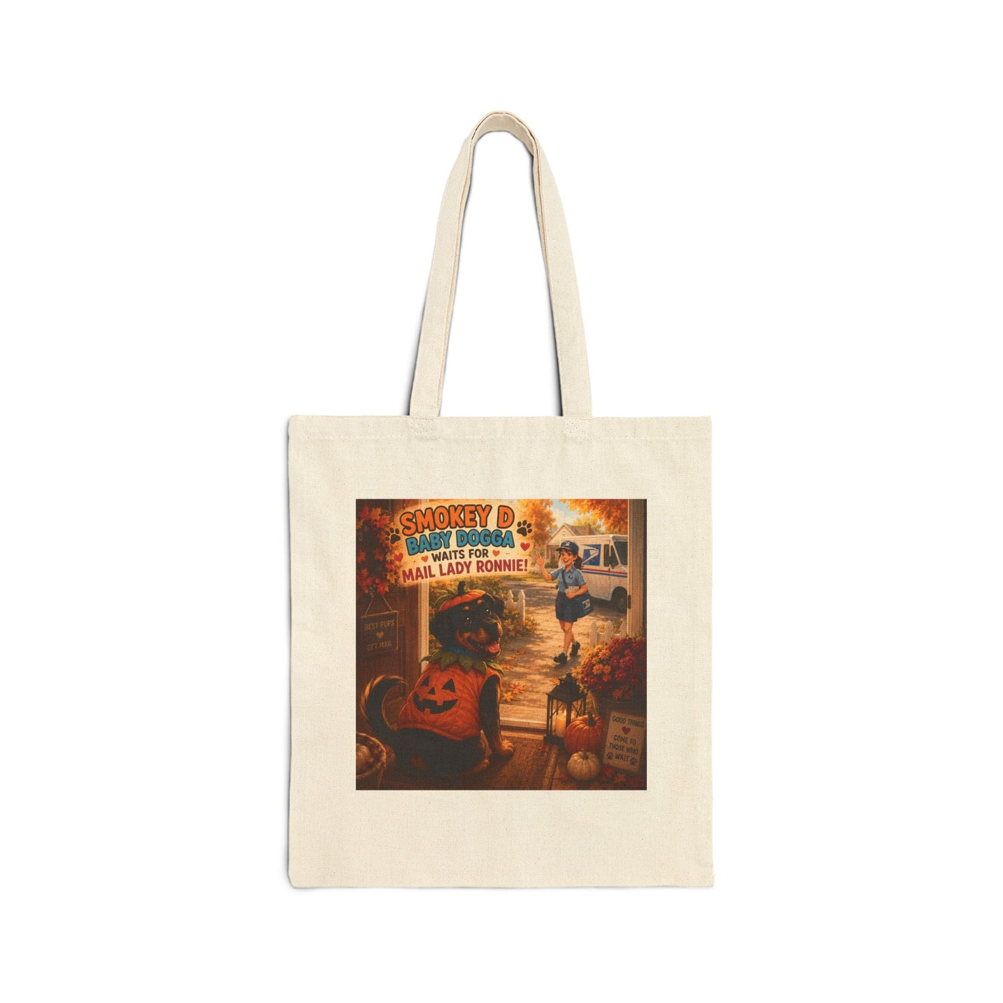 Smokey D Baby Dogga Awaits the Mail Lady Ronnie Canvas Tote Bag – Kindness & Friendship Book Bag