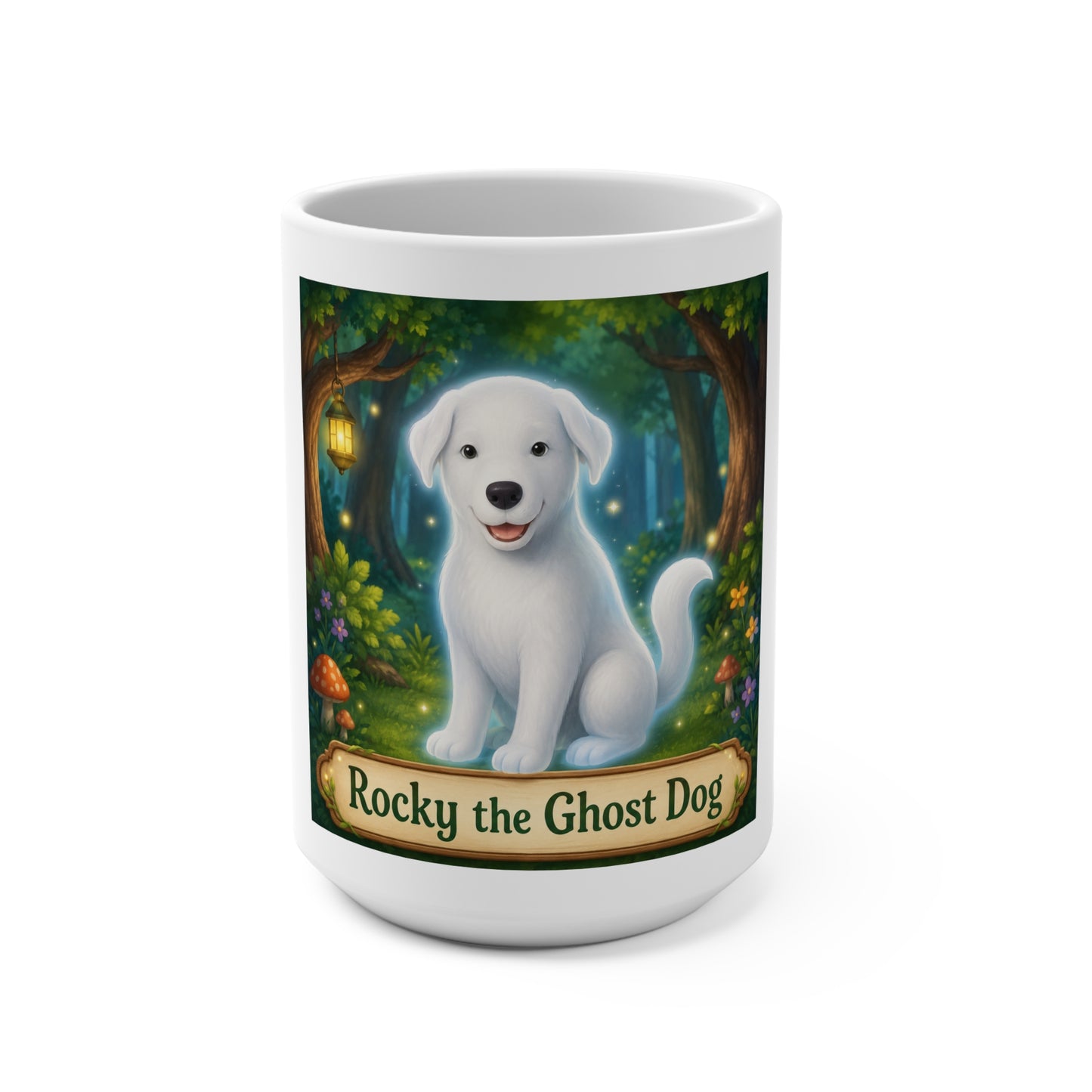 Rocky the Ghost Dog 15 oz Ceramic Coffee Mug | Cute Memorial Pet Mug | Smokey D Baby Dogga | Microwave & Dishwasher Safe