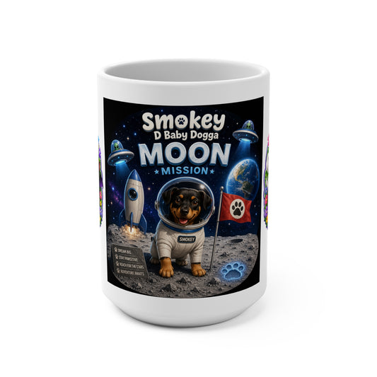 Smokey D Baby Dogga Moon Mission 15 oz Ceramic Mug – Wraparound Space Adventure Design