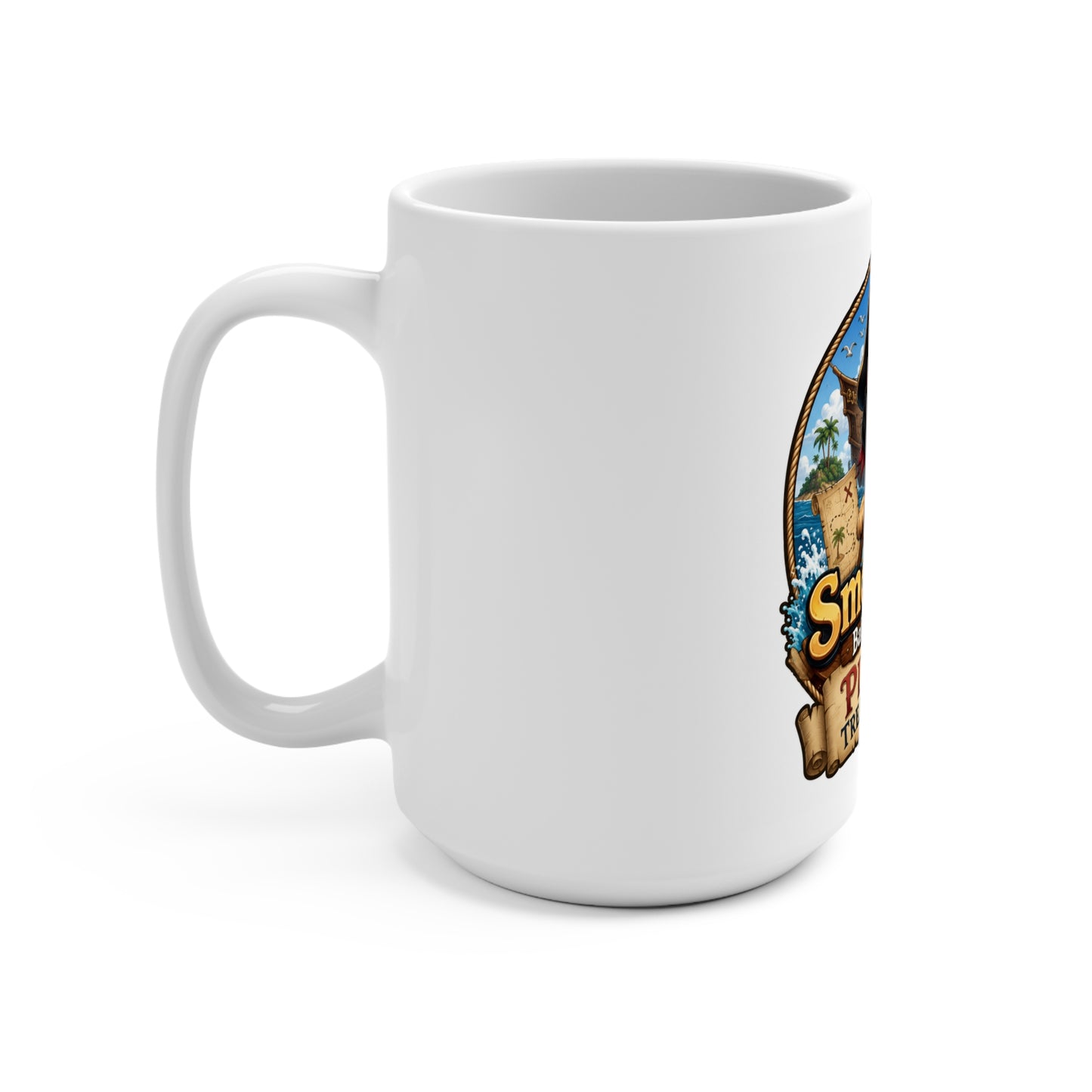 Smokey D Baby Dogga's Pirate Treasure Ship 15oz Ceramic Coffee Mug | Cute Pirate Puppy Gift | Nautical Coffee Cup
