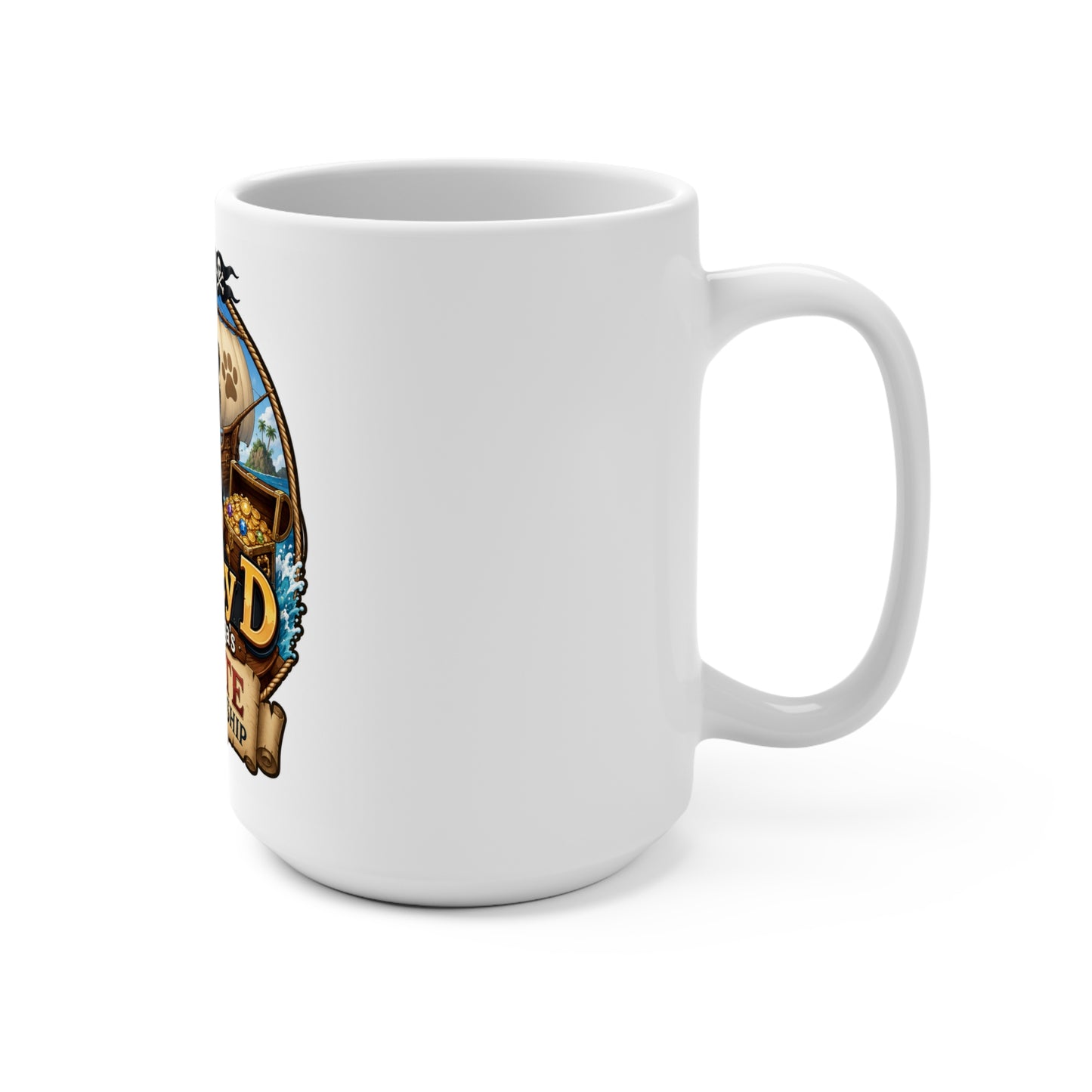 Smokey D Baby Dogga's Pirate Treasure Ship 15oz Ceramic Coffee Mug | Cute Pirate Puppy Gift | Nautical Coffee Cup