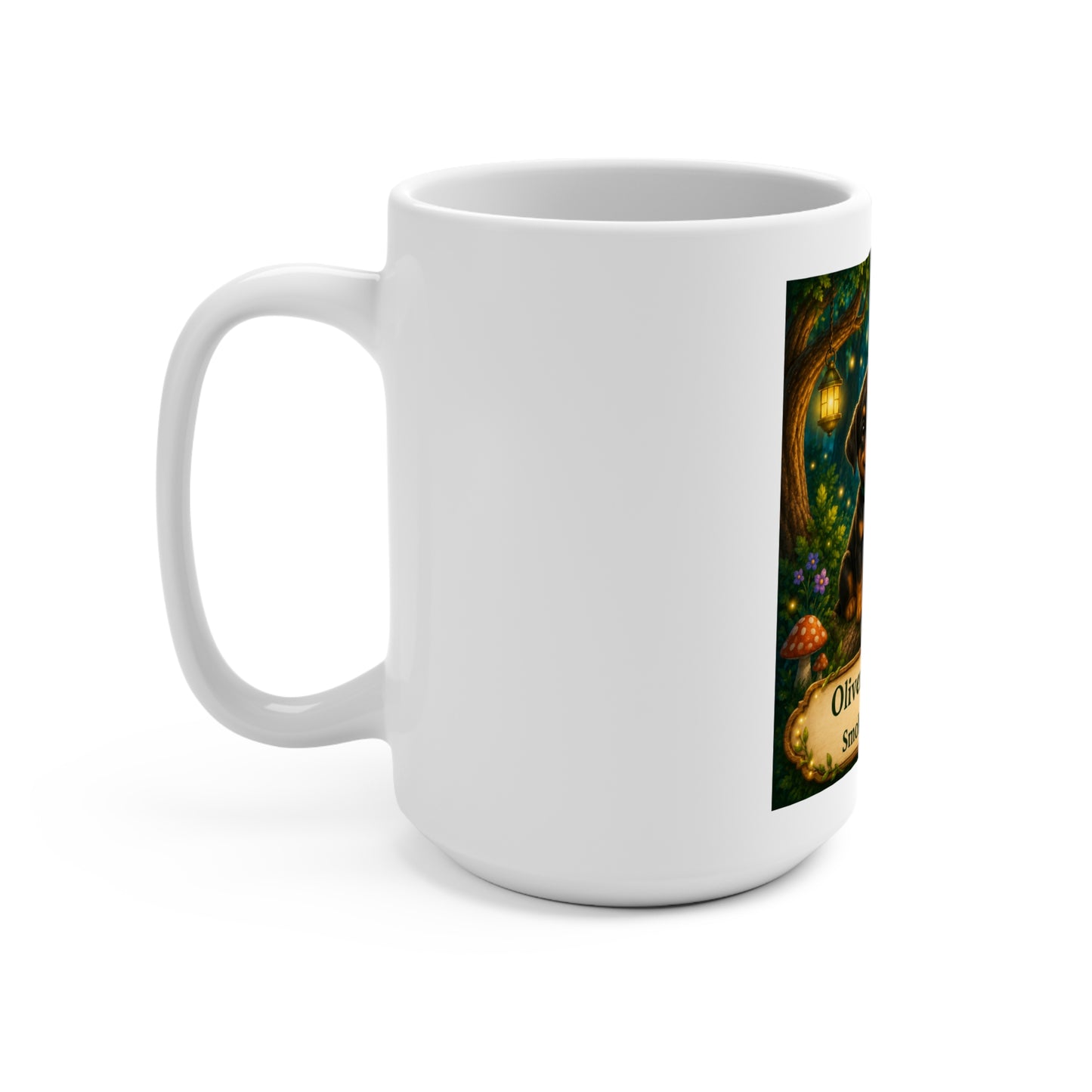 Oliver the Wise Owl & Smokey D Baby Dogga 15 oz Ceramic Coffee Mug | Cute Owl & Puppy Fantasy Mug | Enchanted Forest Children's Book Gift | Woodland Animal Coffee Cup