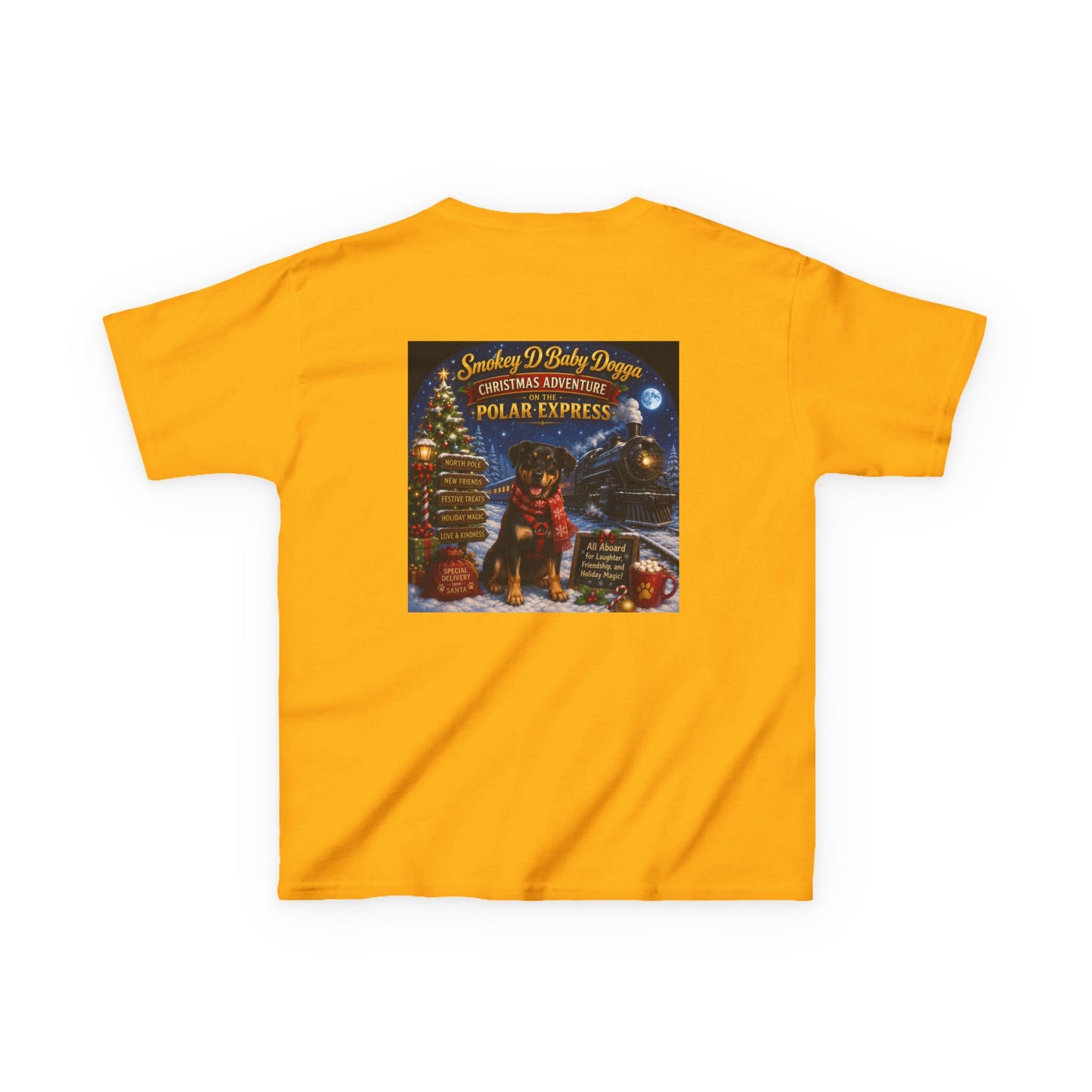 Smokey D Baby Dogga Polar Express Christmas Youth T-Shirt – Gildan 5000B Heavy Cotton Tee