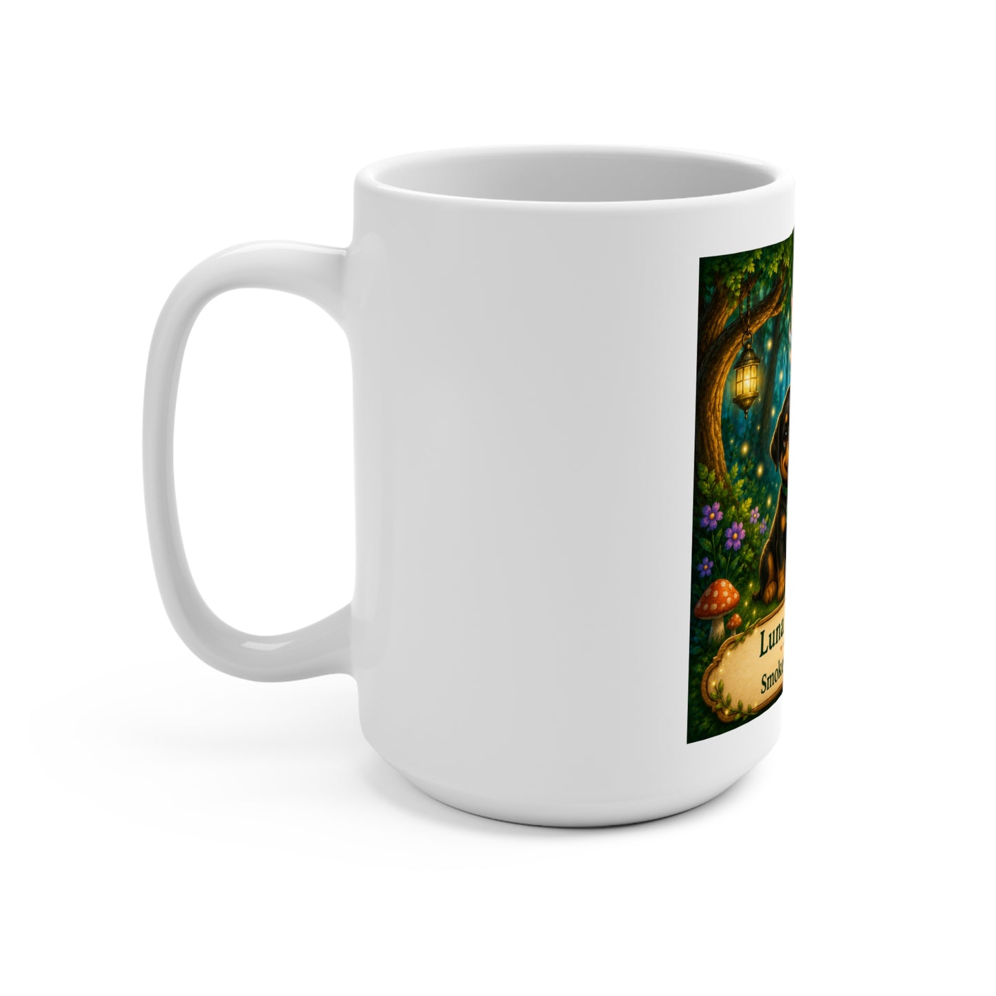 Luna the Unicorn & Smokey D Baby Dogga 15 oz Ceramic Mug | Cute Fantasy Unicorn & Puppy Coffee Cup | Magical Children's Book Gift | Enchanted Forest Mug
