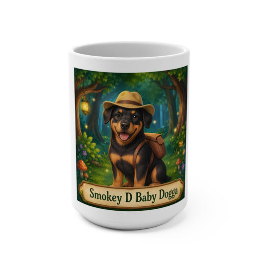 Smokey D Baby Dogga 15 oz Ceramic Coffee Mug | Cute Rottweiler Adventure Mug | Forest Friends | Microwave & Dishwasher Safe