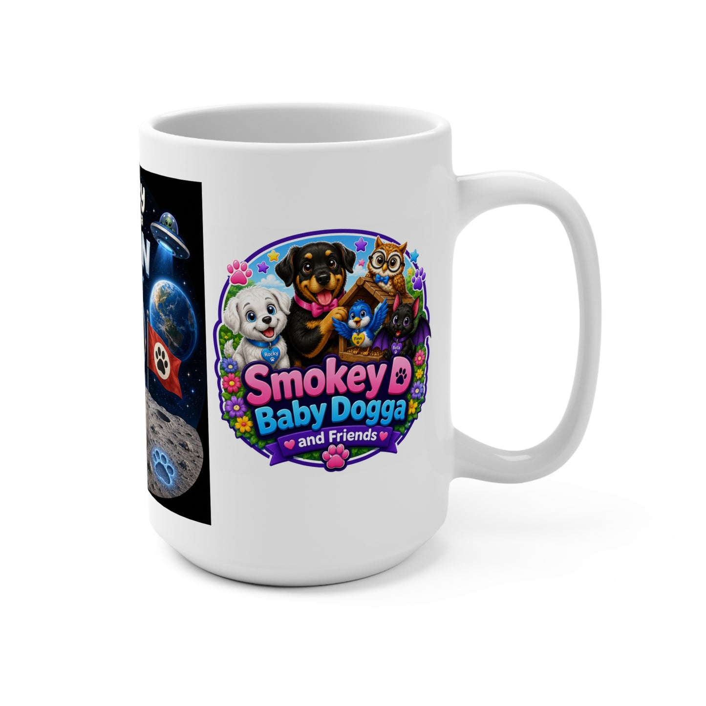 Smokey D Baby Dogga Moon Mission 15 oz Ceramic Mug – Wraparound Space Adventure Design