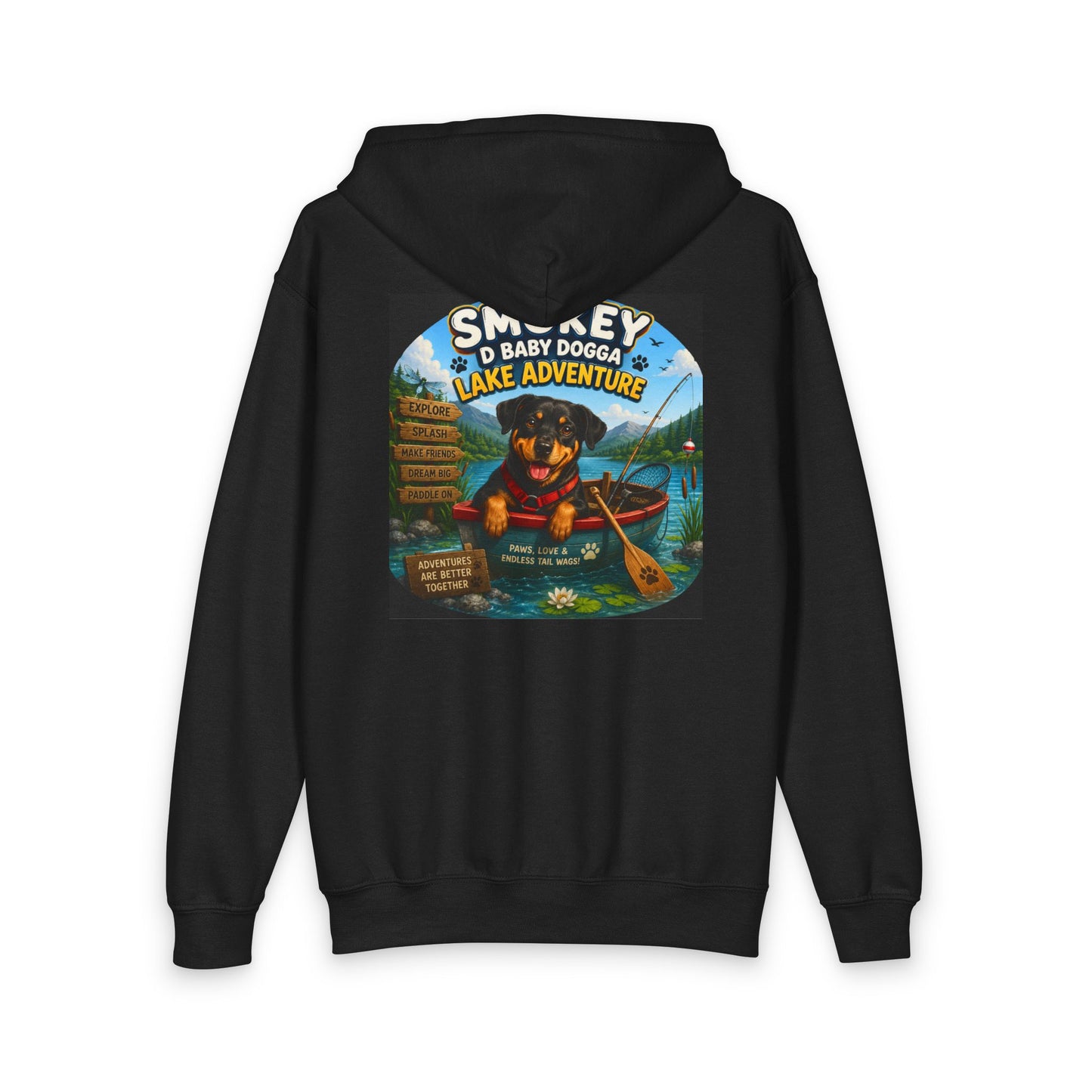 Smokey D Baby Dogga’s Lake Adventure Youth Zip-Up Hoodie – Gildan 18600B Heavy Blend