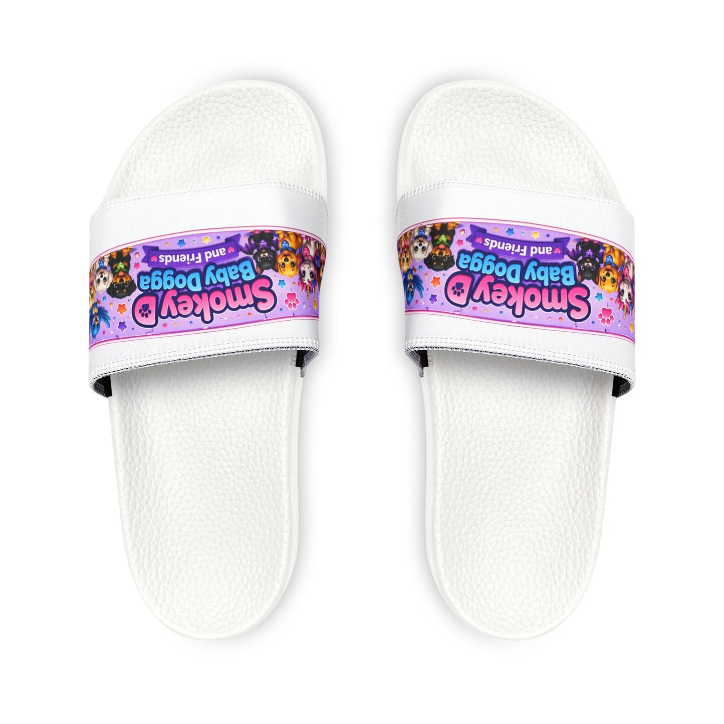 Youth Slide Sandals — 'Smokey D Baby Dogga and Friends' Graphic Removable-Strap Slides