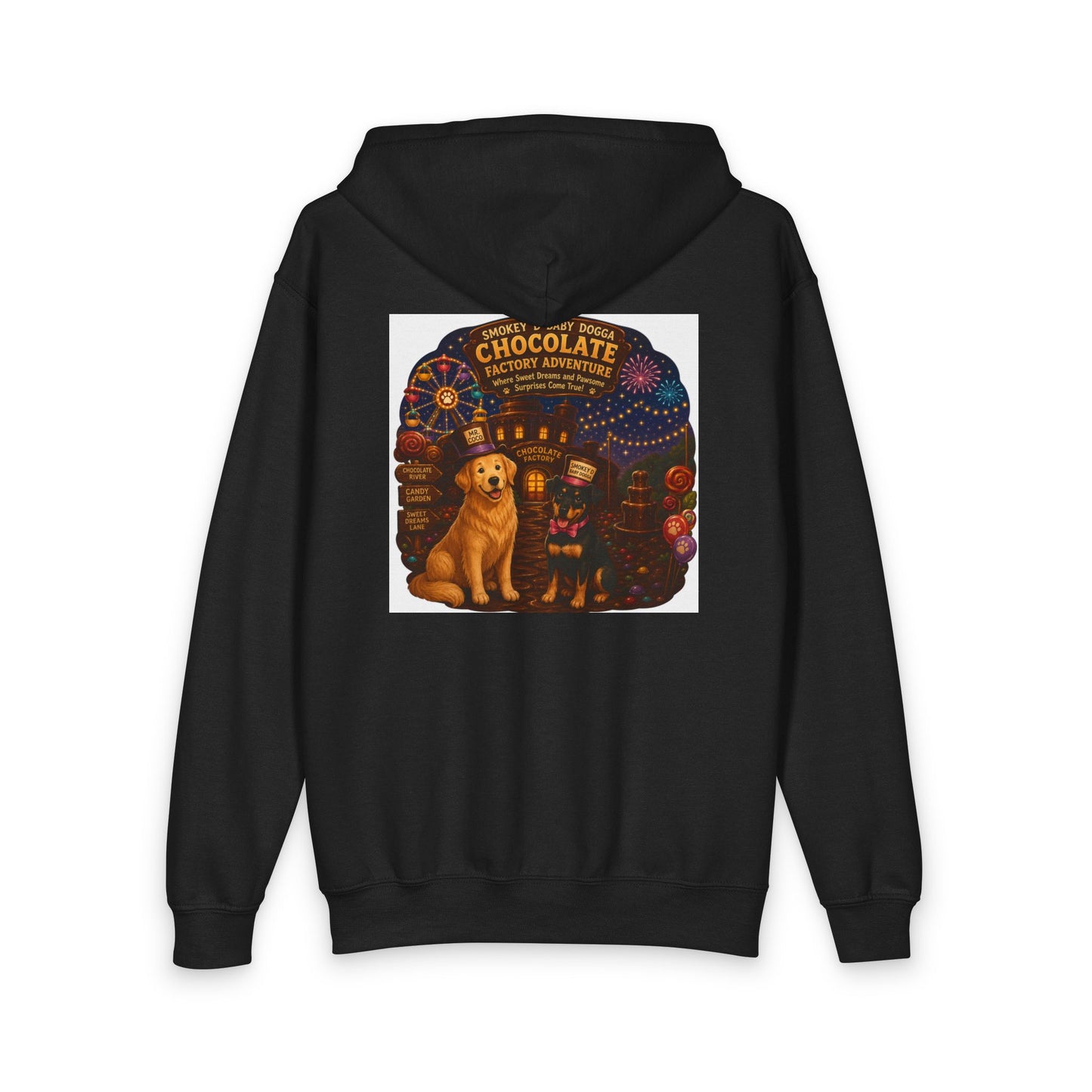 Smokey D Baby Dogga Chocolate Factory Youth Zip-Up Hoodie | Kids Adventure Hoodie