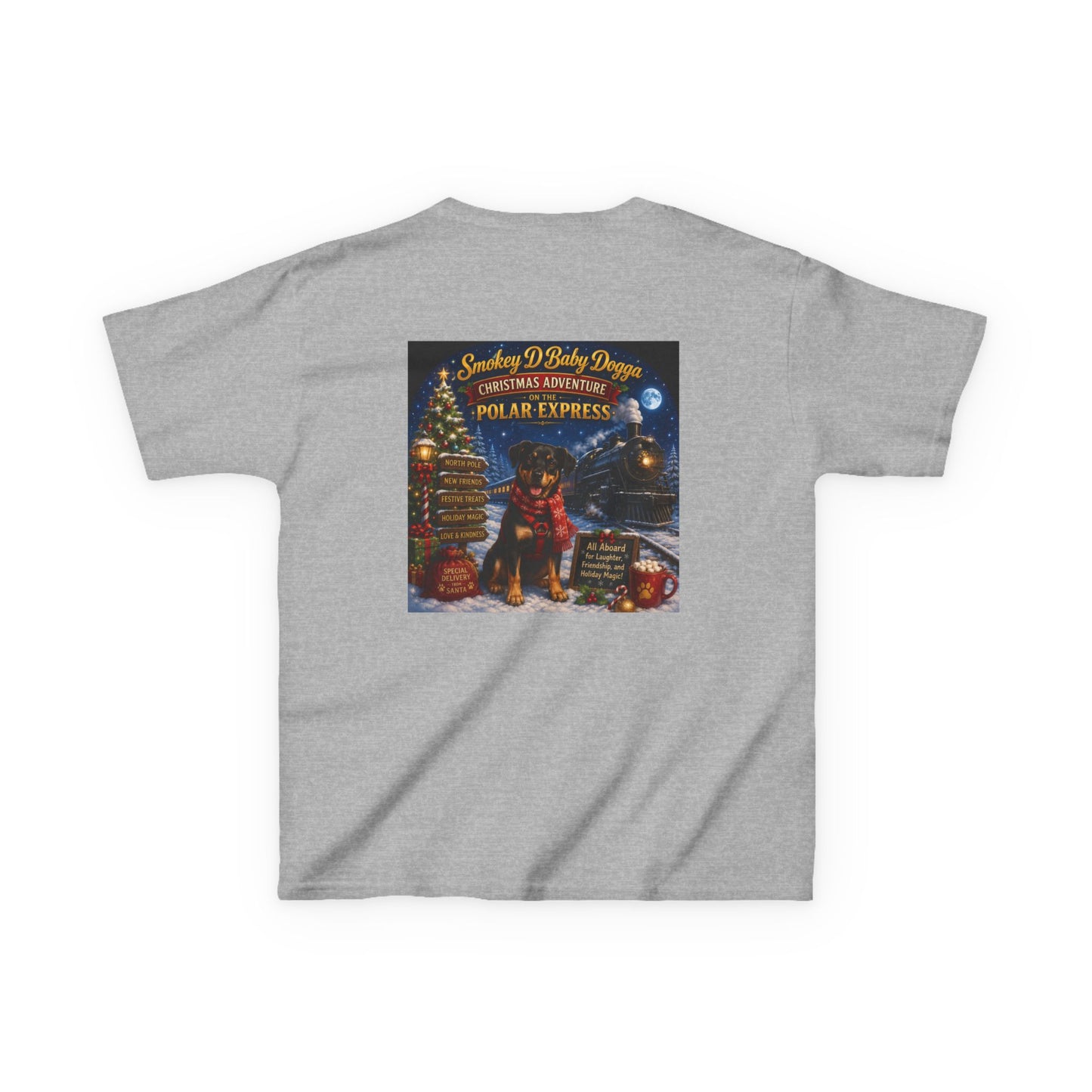 Smokey D Baby Dogga Polar Express Christmas Youth T-Shirt – Gildan 5000B Heavy Cotton Tee