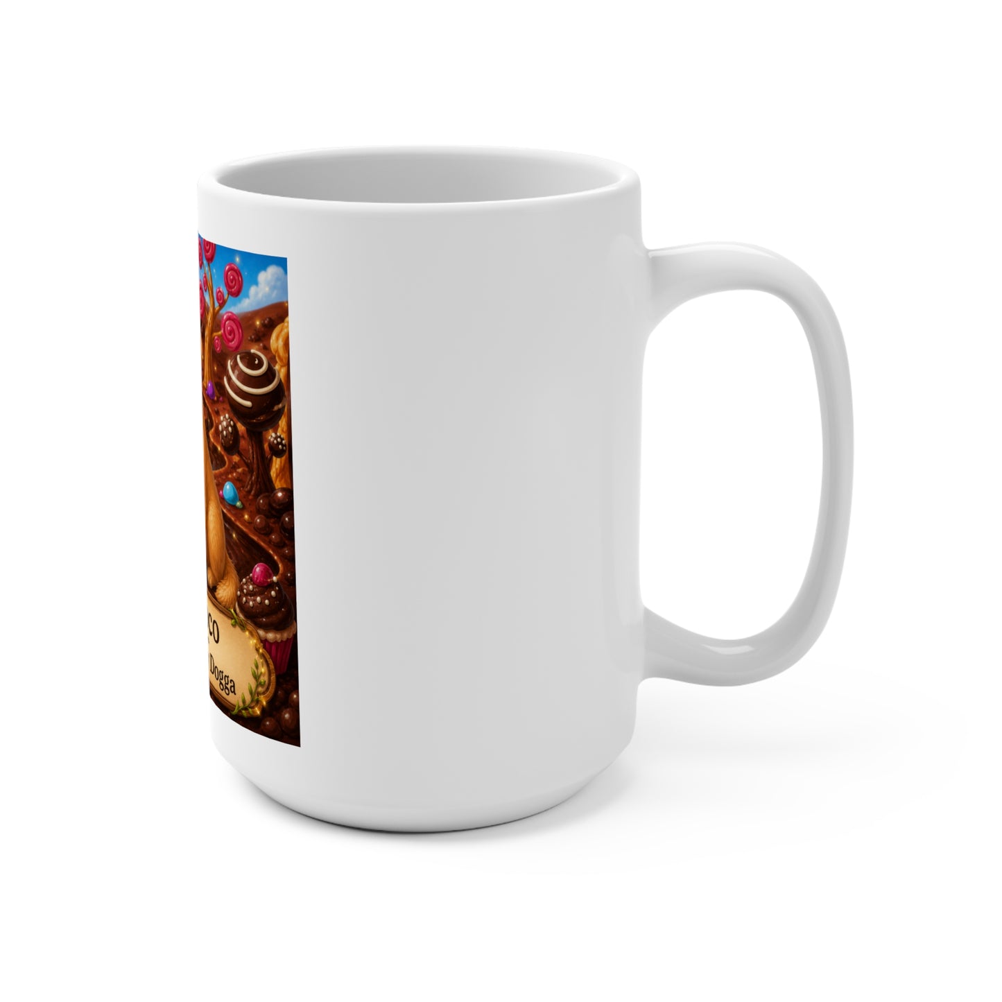 Mr. Coco & Smokey D Baby Dogga 15 oz Personalized Ceramic Coffee Mug | Cute Dog & Tropical Bird Mug | Whimsical Children's Book Gift | Custom Name Coffee Cup