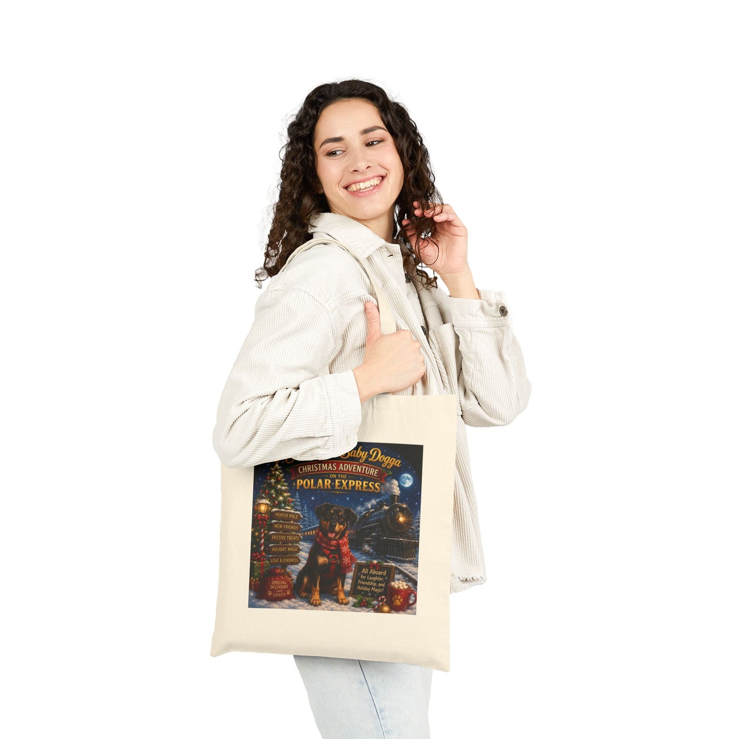 Smokey D Baby Dogga Holiday Polar Express Canvas Tote Bag – Christmas Adventure Book Bag